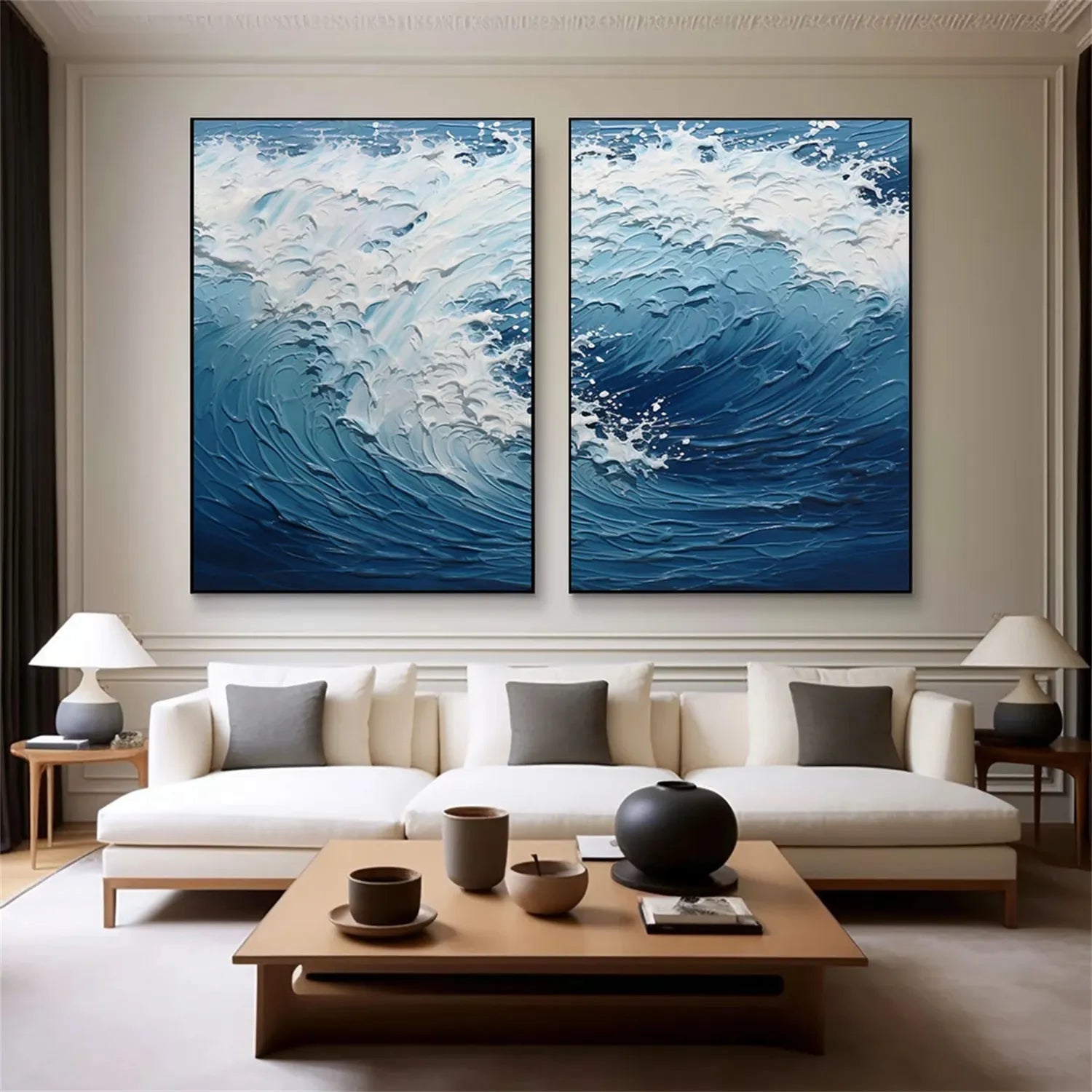 Ocean and Sky Wall Art Set of 2 - Handmade Canvas Paintings for Home Decor | Perfect for Living Room, Bedroom & Office Decorations