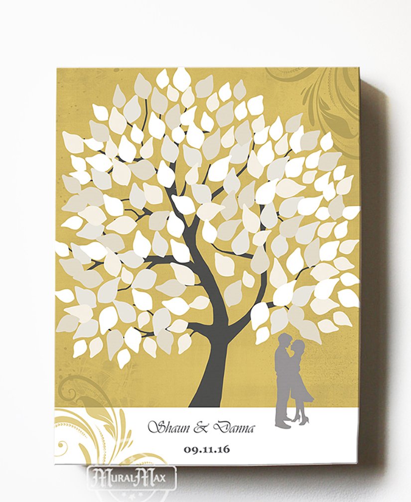 Personalized His & Hers Canvas Wall Art - Custom Couples Tree with Names & Date - Romantic Wedding Anniversary Gift for Newlyweds, Housewarming, Milestone - Gold Frame 30