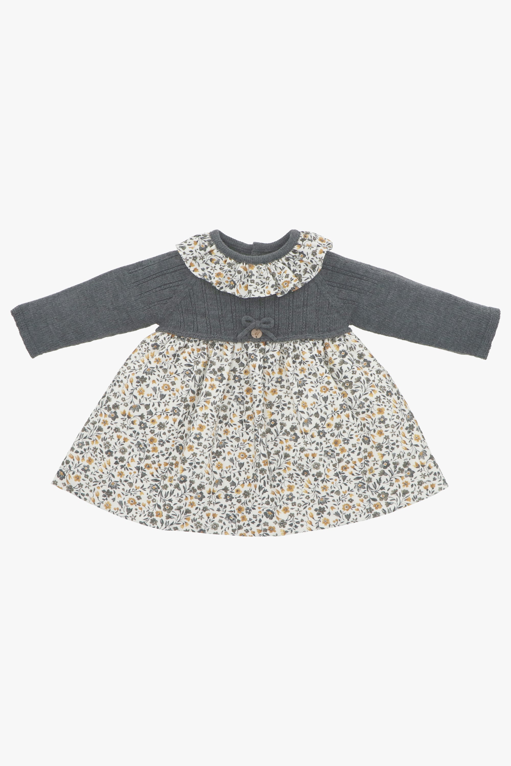 Mustard Floral Print Half Knit Dress with Amber Charcoal Accents - Perfect for Casual Outings, Date Nights & Summer Parties