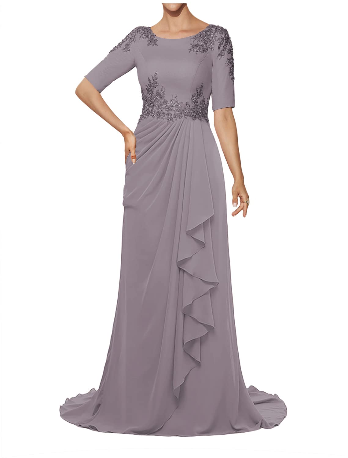 Elegant Mother of The Bride Dresses - Long Sleeve Lace Chiffon Evening Gowns for Wedding Guest, Special Occasions & Formal Events
