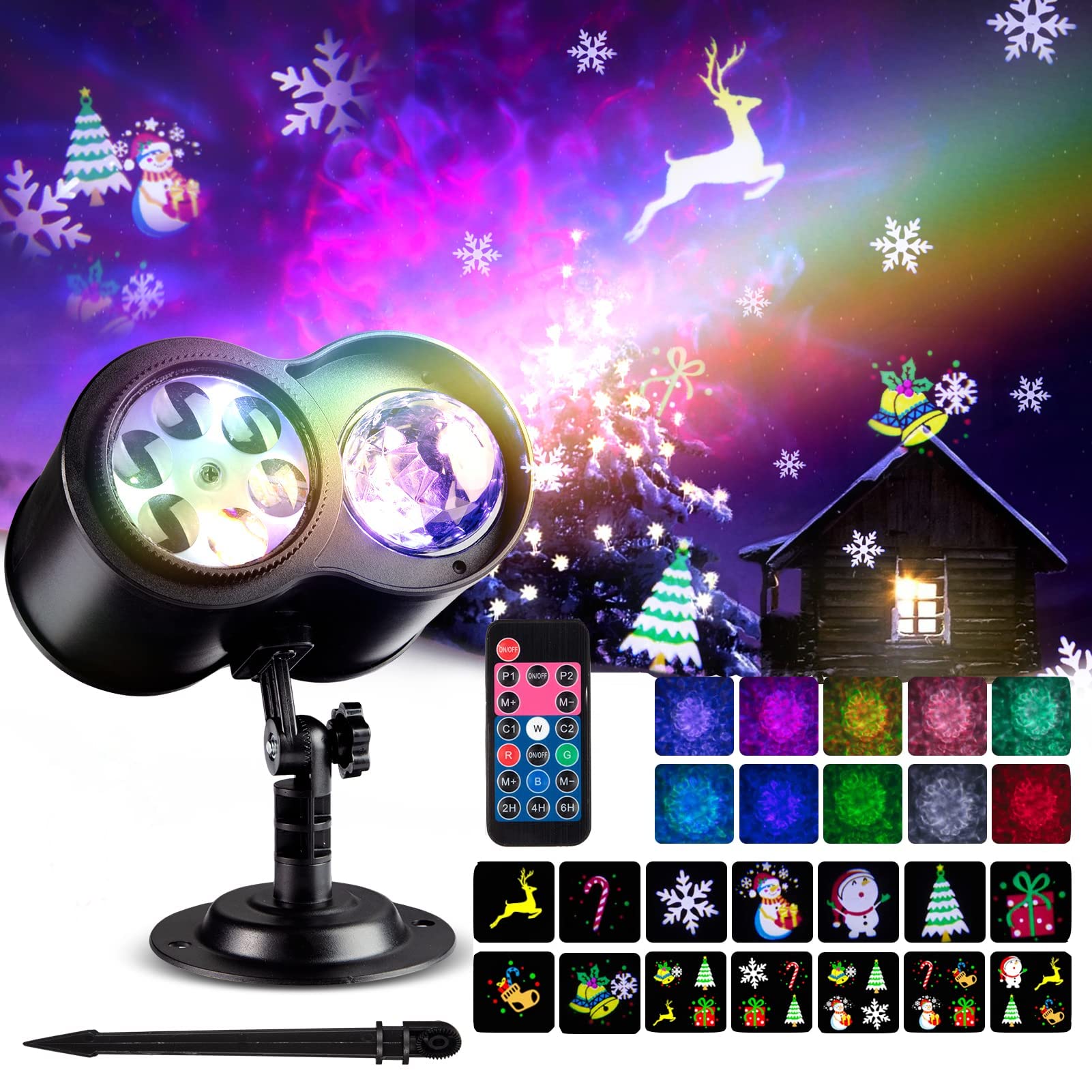 SOLLED Outdoor Christmas Projector Lights - 3D Ocean Wave & Never-Fading Patterns, Waterproof Holiday Decorative Light with Remote Timer, LED Xmas Lights for Indoor/Outdoor Home Party Decorations | Perfect for Christmas, Halloween, and Year-Round Festive Celebrations