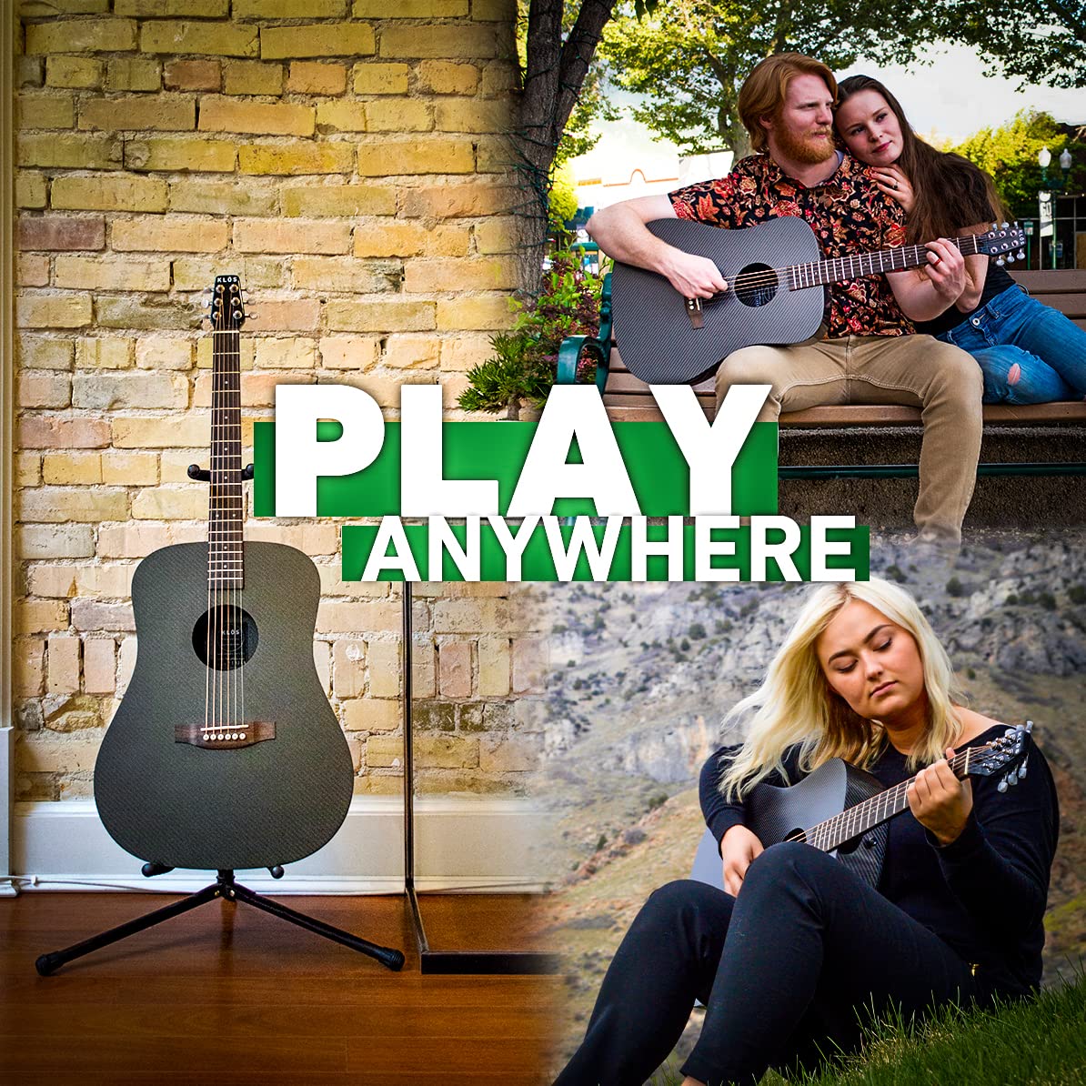 Premium KLOS Full Size Carbon Fiber Acoustic Guitar - Black | Lightweight & Durable Travel Guitar with Gig Bag, Strap, Capo | Perfect for Beginners, Professionals & Outdoor Performances