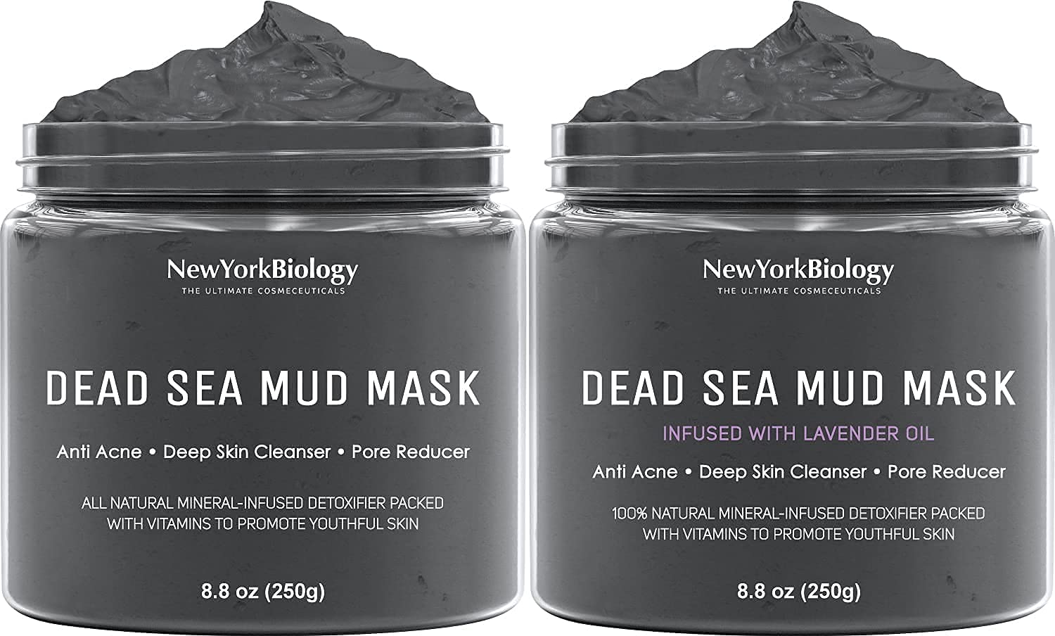 New York Biology Dead Sea Mud Mask for Face & Body - Lavender Infused Spa Quality Pore Minimizer for Acne, Blackheads & Oily Skin - Natural Skincare Treatment - 8.8 Oz - Perfect for Deep Cleansing & Relaxing Spa Nights at Home