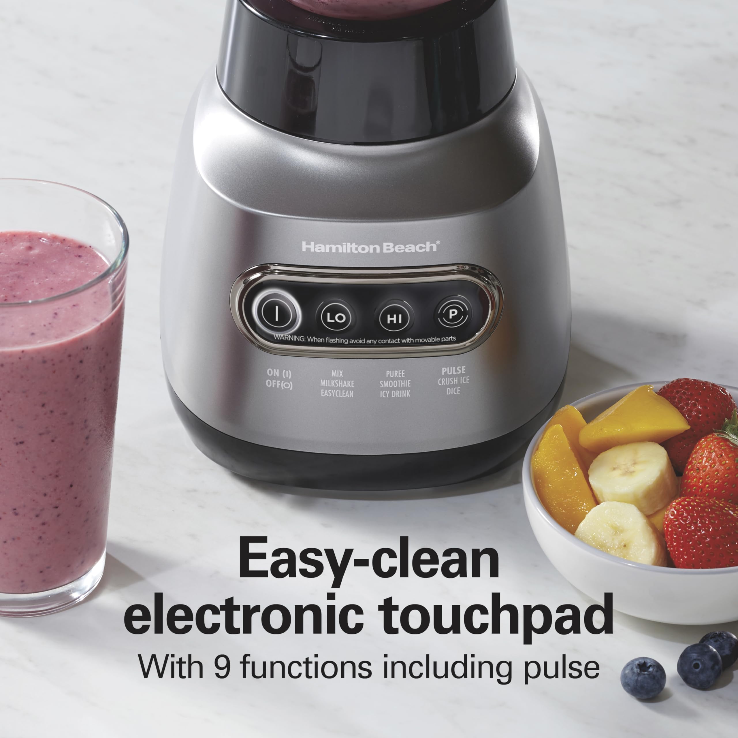 Hamilton Beach Wave Action Blender 800W - Stainless Steel Ice Crushing Blades, 40oz Glass Jar & 20oz Travel Jar - Perfect for Smoothies, Shakes, Protein Drinks - Quiet Design, Gray (58181) - Ideal for Home Kitchen, Gym, Office & Healthy Lifestyle