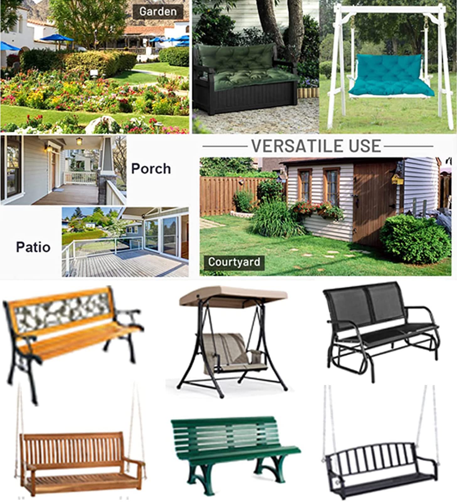 Outdoor Swing Replacement Cushions - Washable 2 or 3 Seater with Backrest for Garden, Patio, Indoor & Balcony Use | Durable Bench Seat Cushions for Comfortable Relaxation