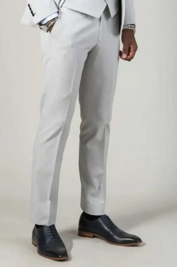 Marc Darcy Bromley Grey Stone Check Trousers for Men - Classic Checkered Dress Pants for Office, Business & Formal Occasions