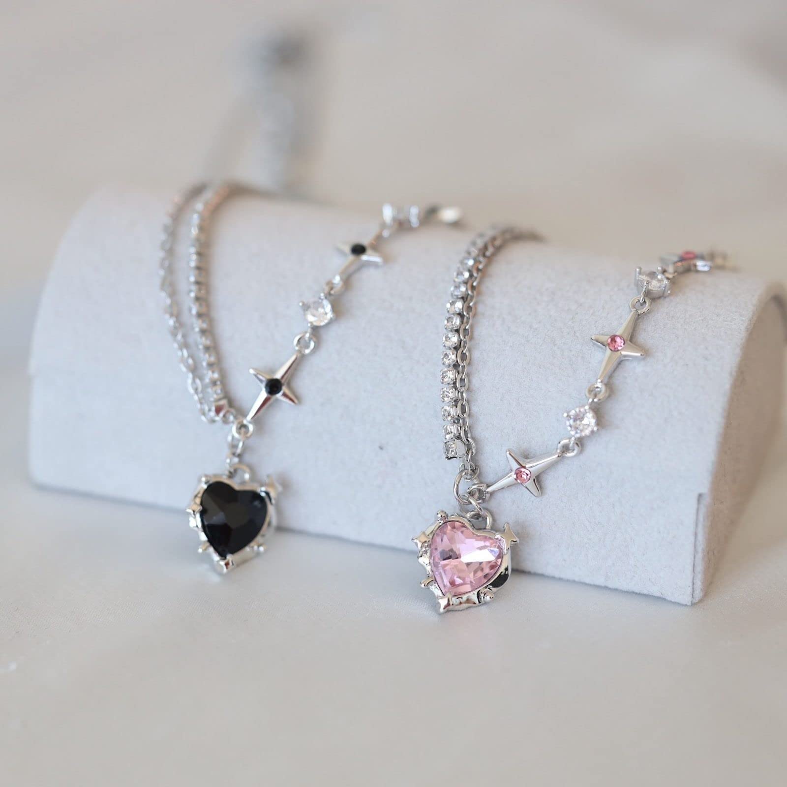 Y2K Heart Diamond Necklace for Women - Crystal Silver Pendant Aesthetic Asymmetric Chain Jewelry - Perfect for Valentine's Day, Anniversary Gifts & Everyday Fashion Accessory