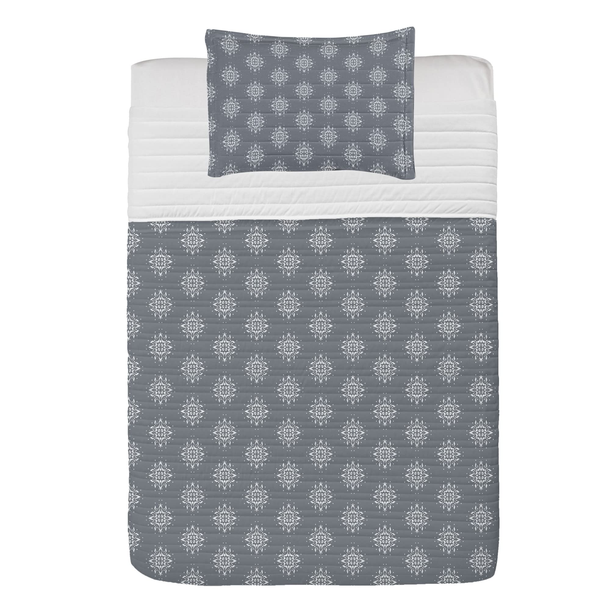 Ambesonne Spanish Microfiber Bedspread Set - Nordic Style Snowflake Pattern Twin Size Soft Bedding with Pillow Sham & Comforter in Purple Blue White | Perfect for Winter Bedroom Decor, Guest Room Makeover & Cozy Home Styling