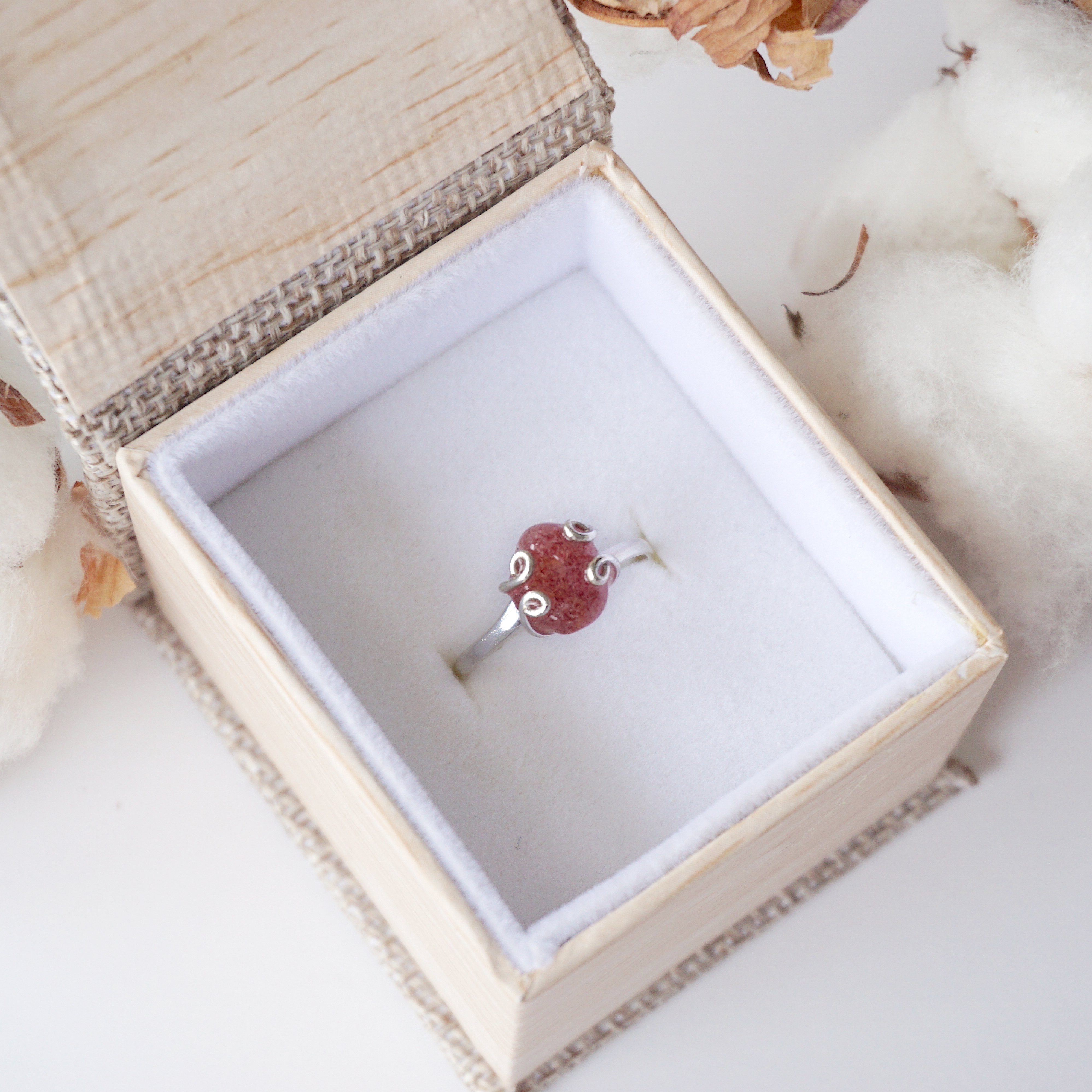 Strawberry Quartz Adjustable Ring Sterling Silver 925 - Elegant Adjustable Size Jewelry for Women, Gift for Her, Wedding, Party & Everyday Wear