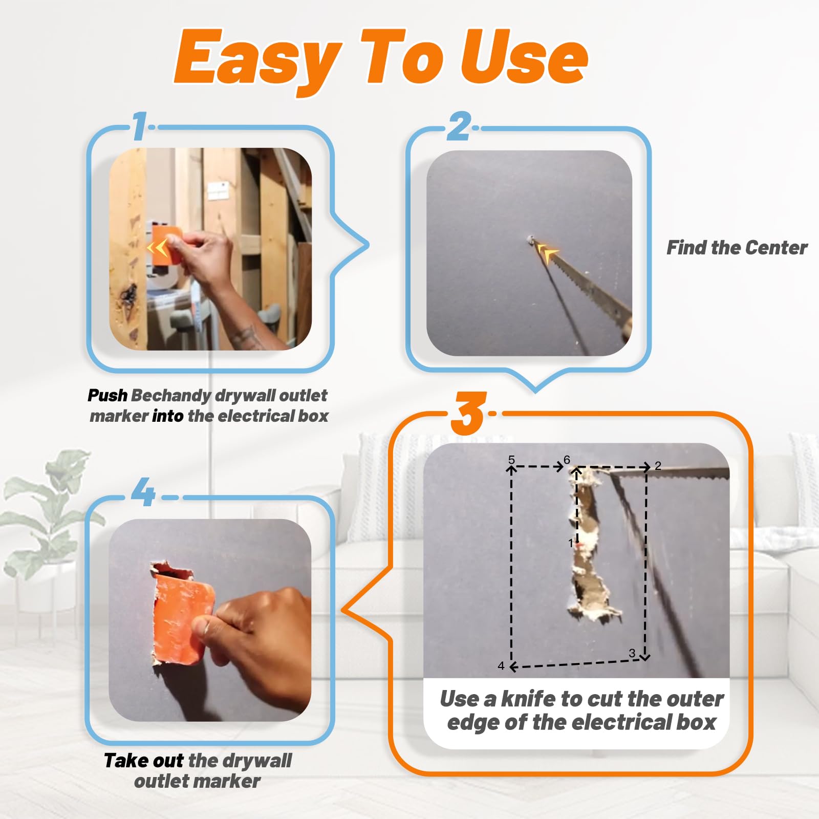6 Pack Drywall Outlet Marker - No Measure Tool for Electrical Boxes | Easy Drywall Installation & Wire Protection