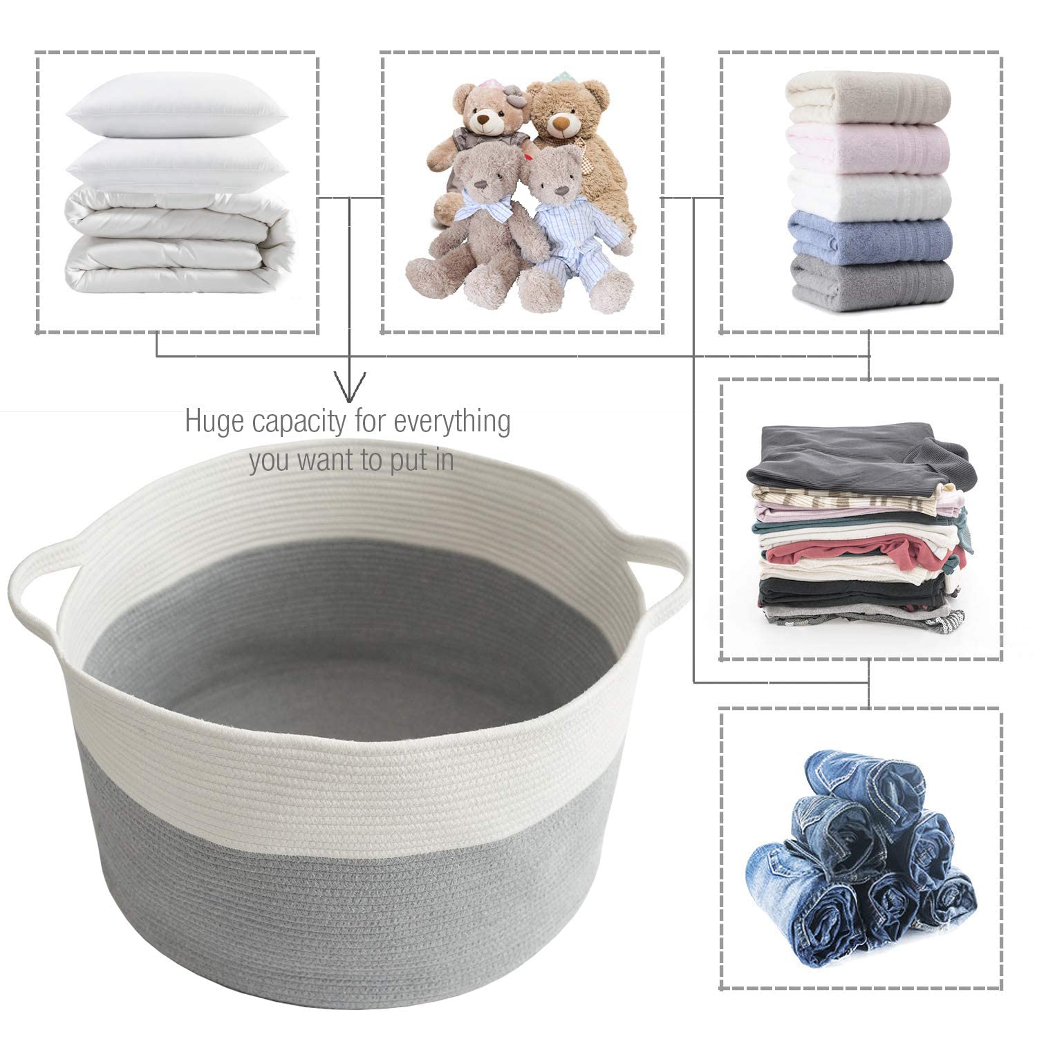 COMFY-HOMI 4-Piece Woven Rope Basket Set - 1 Large Laundry Basket (21x21x13.6