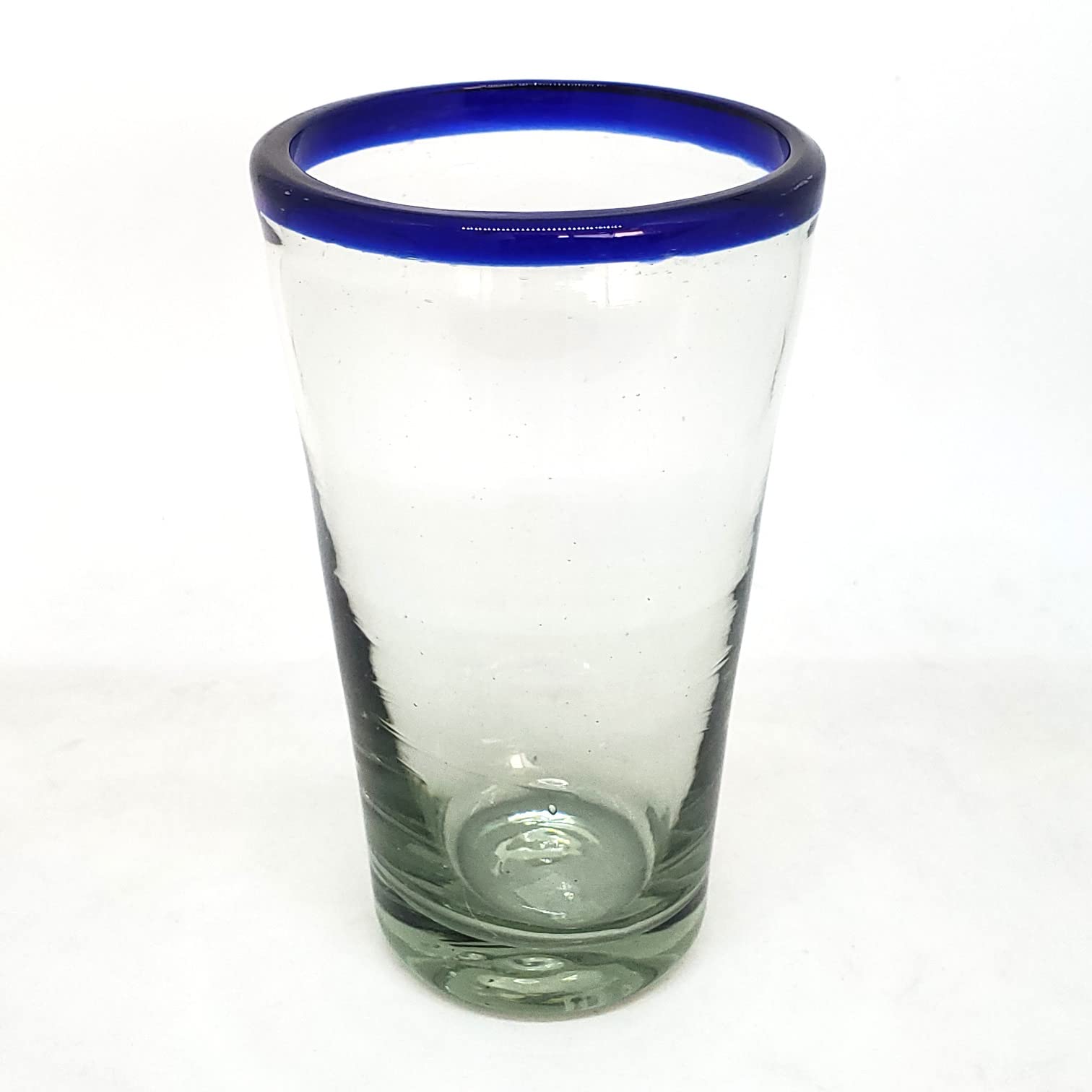 Eco-Friendly Cobalt Blue Rim 16 oz Pint Glasses Set of 6 - Recycled Lead-Free & Toxin-Free Glassware for Beer, Cocktails & Home Bar Decor