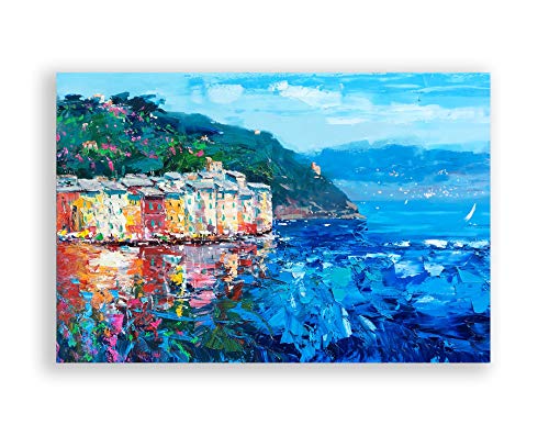 Portofino Seascape Canvas Painting - Original Italian Impressionist Artwork - Large Wall Decor for Living Room, Bedroom & Office - Perfect Gift for Art Lovers