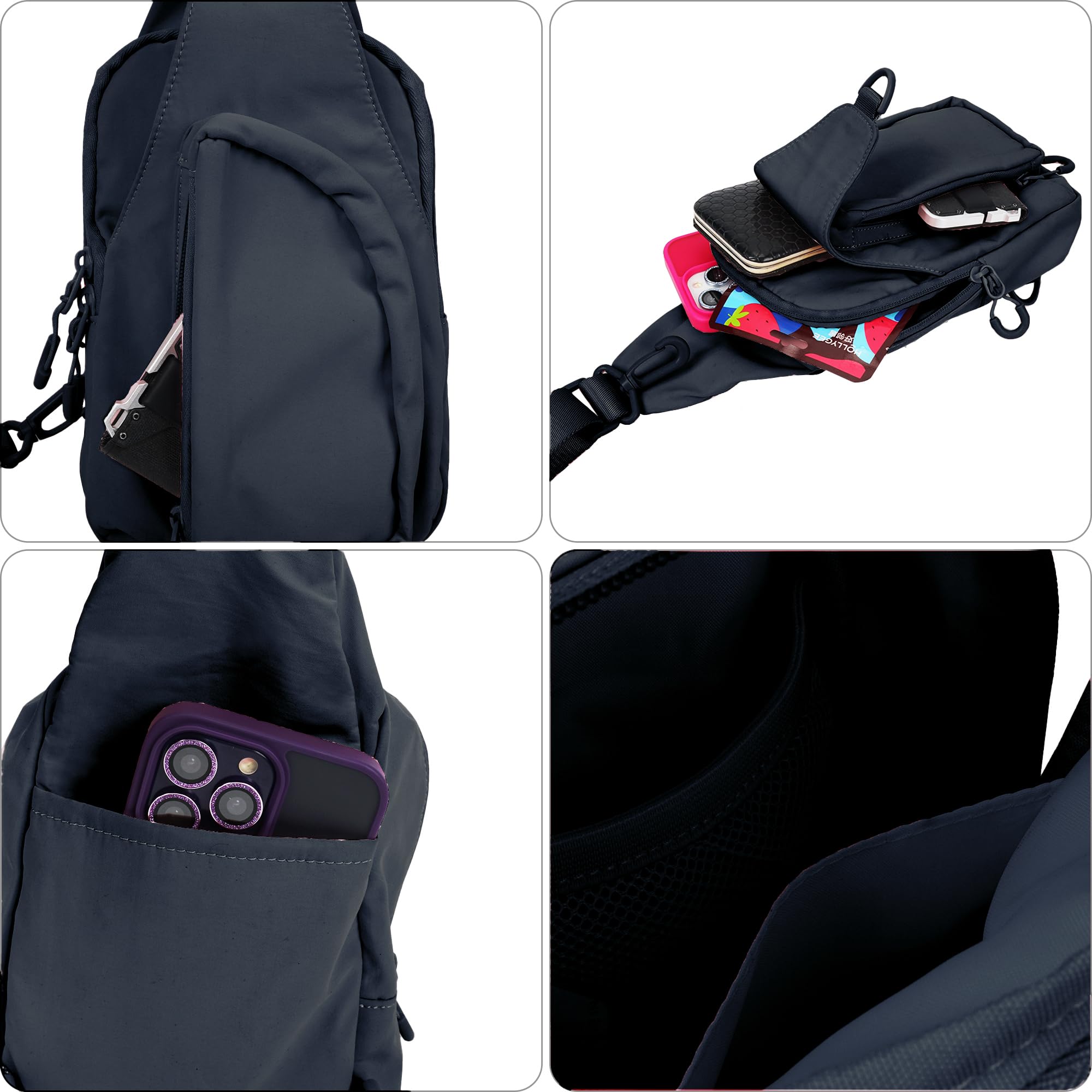 FREE ROCK Mini Crossbody Sling Bag - Nylon Hiking Backpack for Women & Men (Black) - Perfect for Outdoor Adventures & Travel