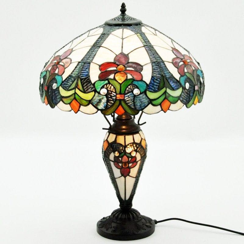 Minster Providence Tiffany Table Lamp - Stained Glass Vintage Style Desk Light for Home Office, Living Room & Bedroom Decor