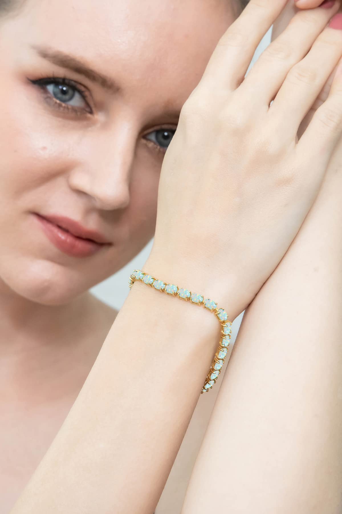 B. BRILLIANT Women's Birthstone Tennis Bracelet - 6x4mm Oval-Cut Genuine/Synthetic Gemstone Sterling Silver or Gold Bracelet with Gift Box - Perfect for Birthday, Anniversary & Mother's Day Gifts
