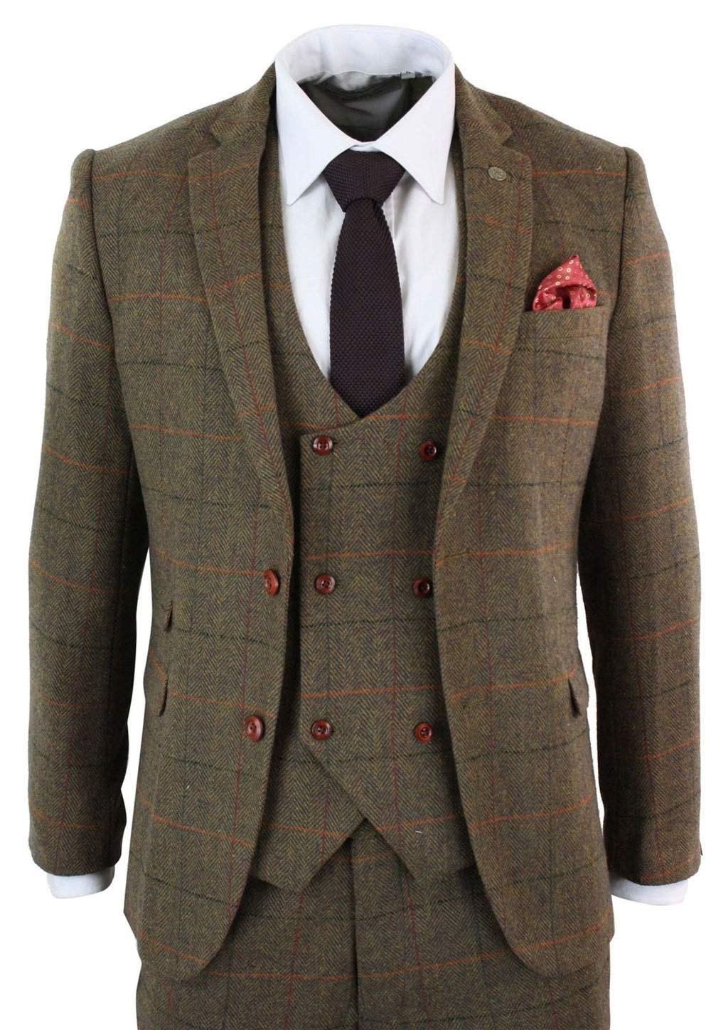 Stylish Men's Plaid Suit Set - Two Button Jacket, Vest & Pants | Formal Business Attire & Wedding Outfit