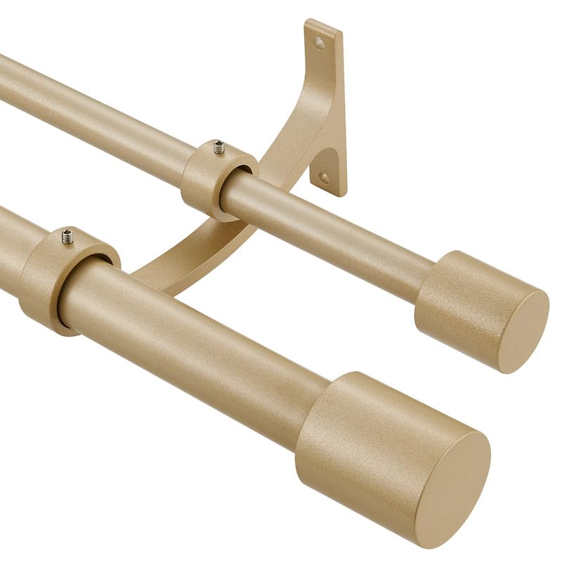 Light Gold Double Curtain Rods - Adjustable 36-72 Inch (3-6ft) Drapery Rod for Windows - Decorative 1