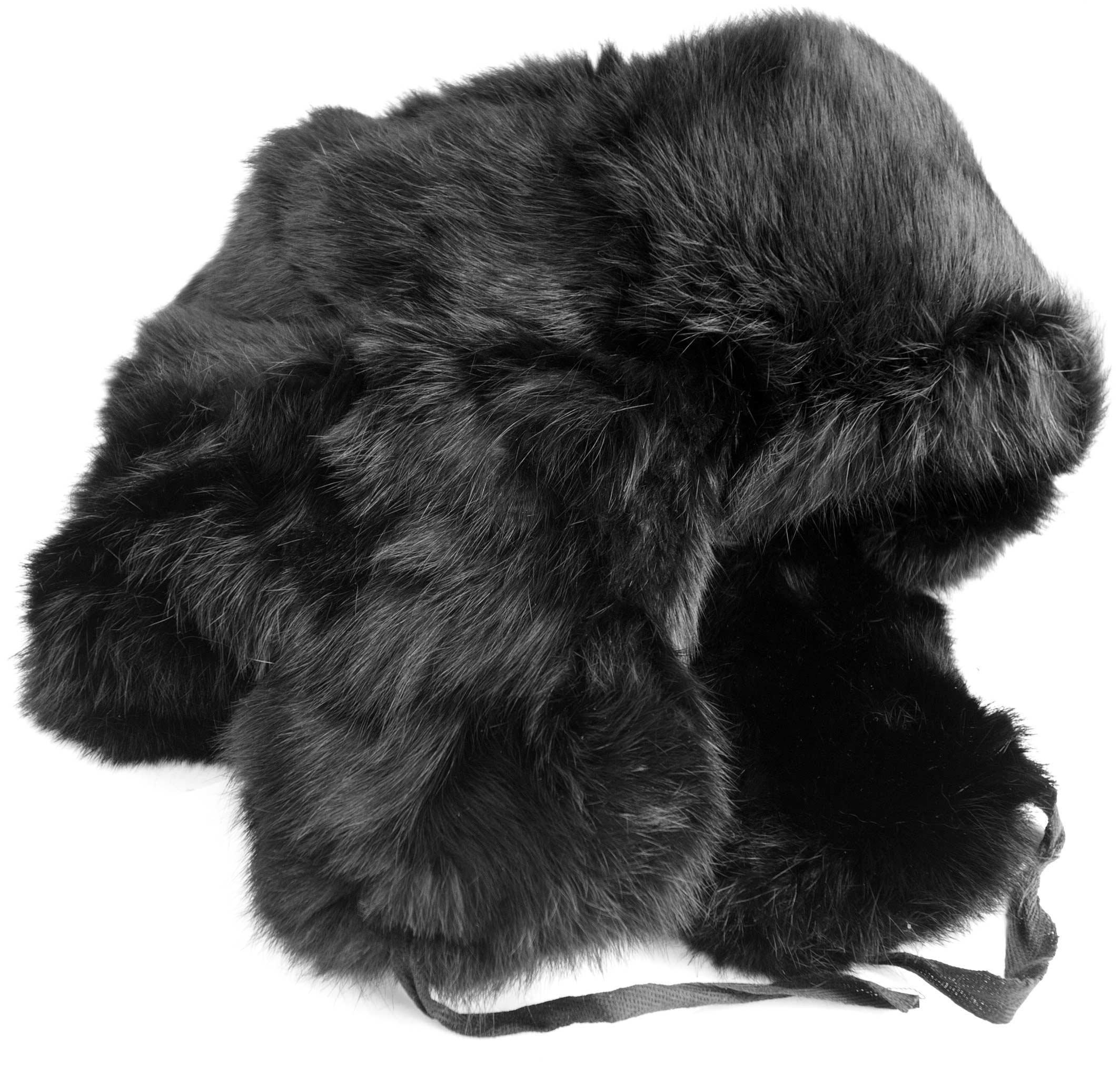 Soviet Army Rabbit Fur Ushanka Winter Hat - Black with Soldier Insignia | Cold Weather Military Style Hat for Men & Women | Perfect for Winter Outdoor Activities, Cosplay, and Historical Reenactments