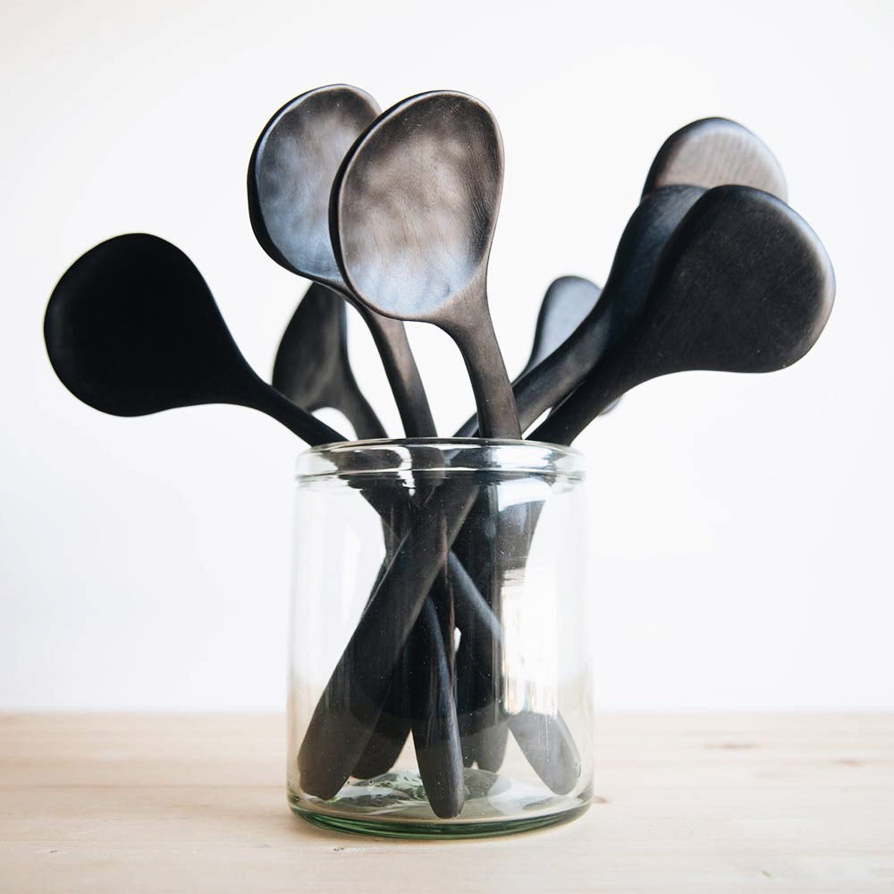 Hand Carved Flat Black Wooden Spoon - Eco-Friendly Kitchen Utensil for Cooking, Serving & Dining - Perfect for Soups, Salads & Desserts