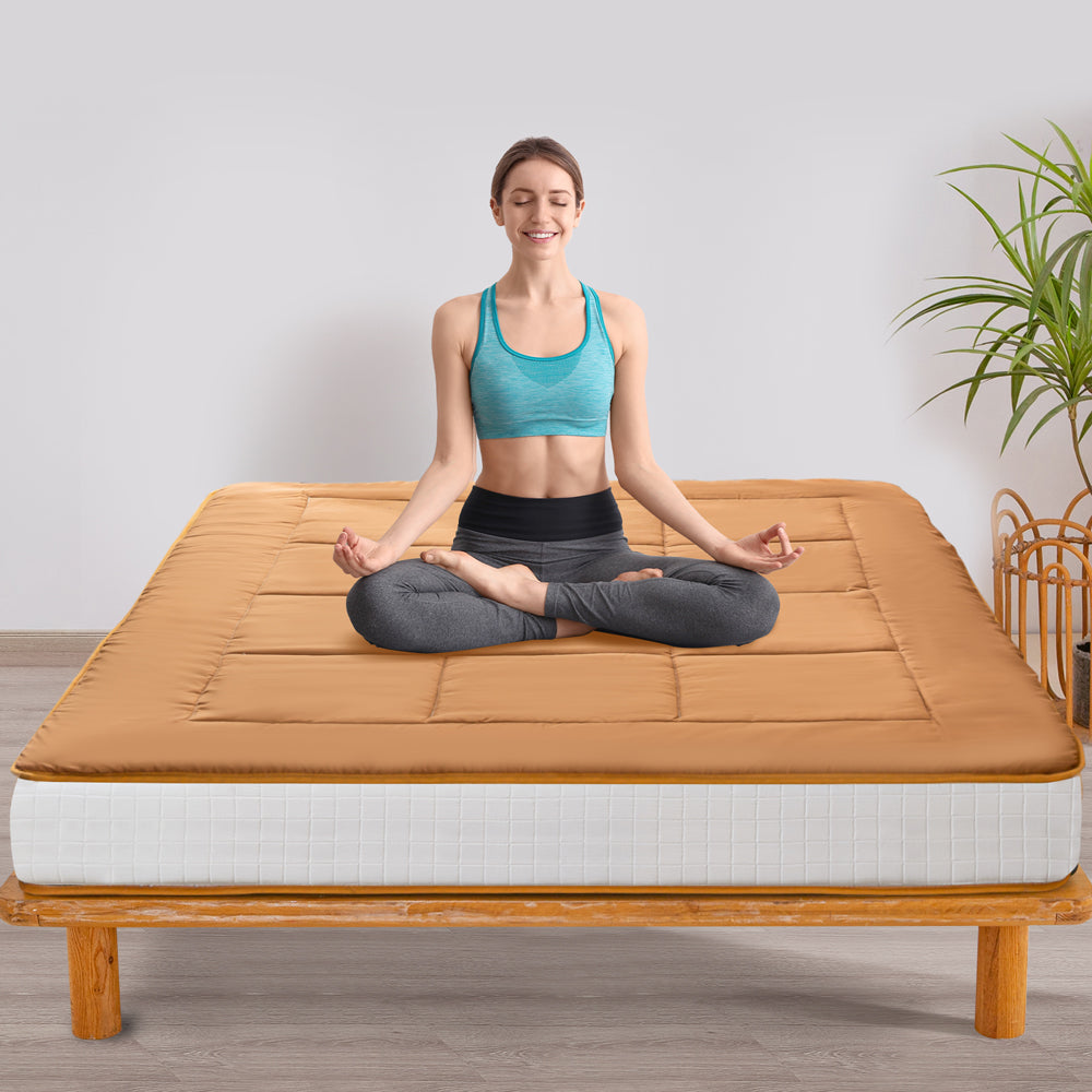 MAXYOYO 6-Inch Extra Thick Floor Futon Mattress - Light Brown | Foldable Guest Bed & Floor Cushion for Small Spaces, Dorm Rooms & Camping
