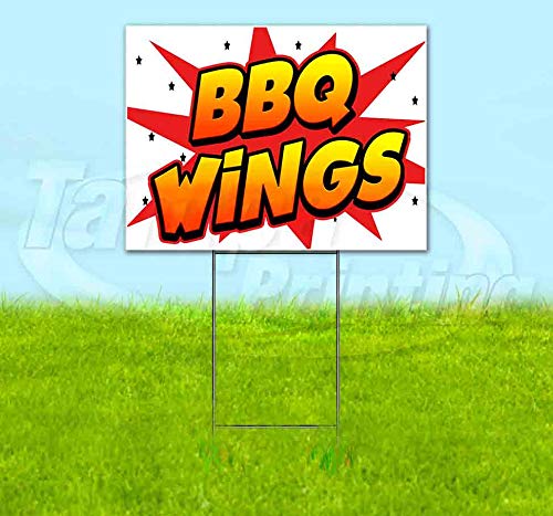 WBG BBQ Wings 18x24 Inch Yard Sign with Metal Step Stake - Outdoor Advertising, Bandit Design, USA Made - Perfect for Backyard BBQs, Tailgates & Events