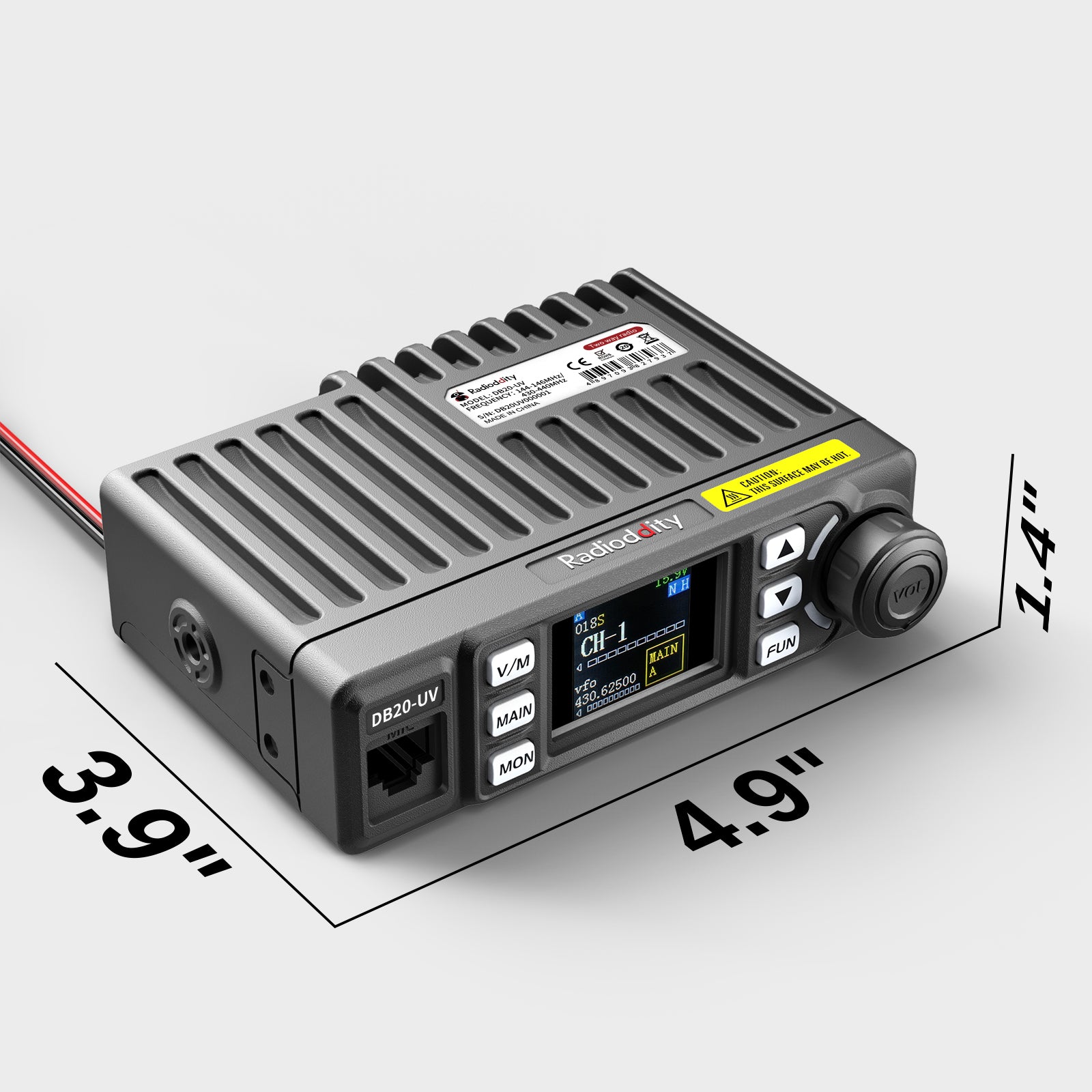 Radioddity DB20 UV Dual Band 20W Mobile Radio with Display Sync, 500 Channels & VOX - Perfect for Truckers, Off-Roading & Emergency Communication [Discontinued]