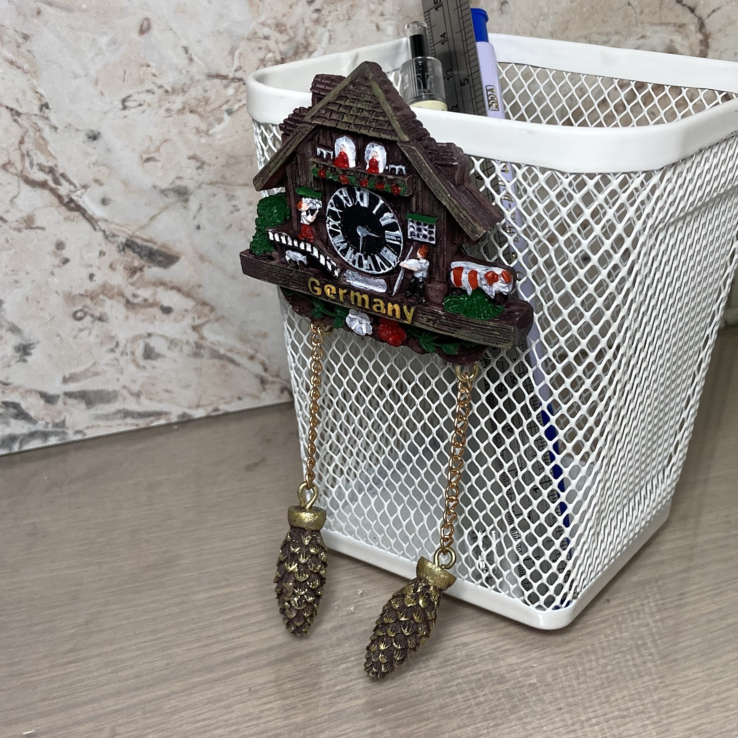 Authentic German Cuckoo Clock Pine Cones 3D Scenery Refrigerator Magnet & Frankfurt World Applique Patch Set - Perfect Travel Souvenir, Fridge Decor & Denim Jacket Embellishment for Home, Office or Gift