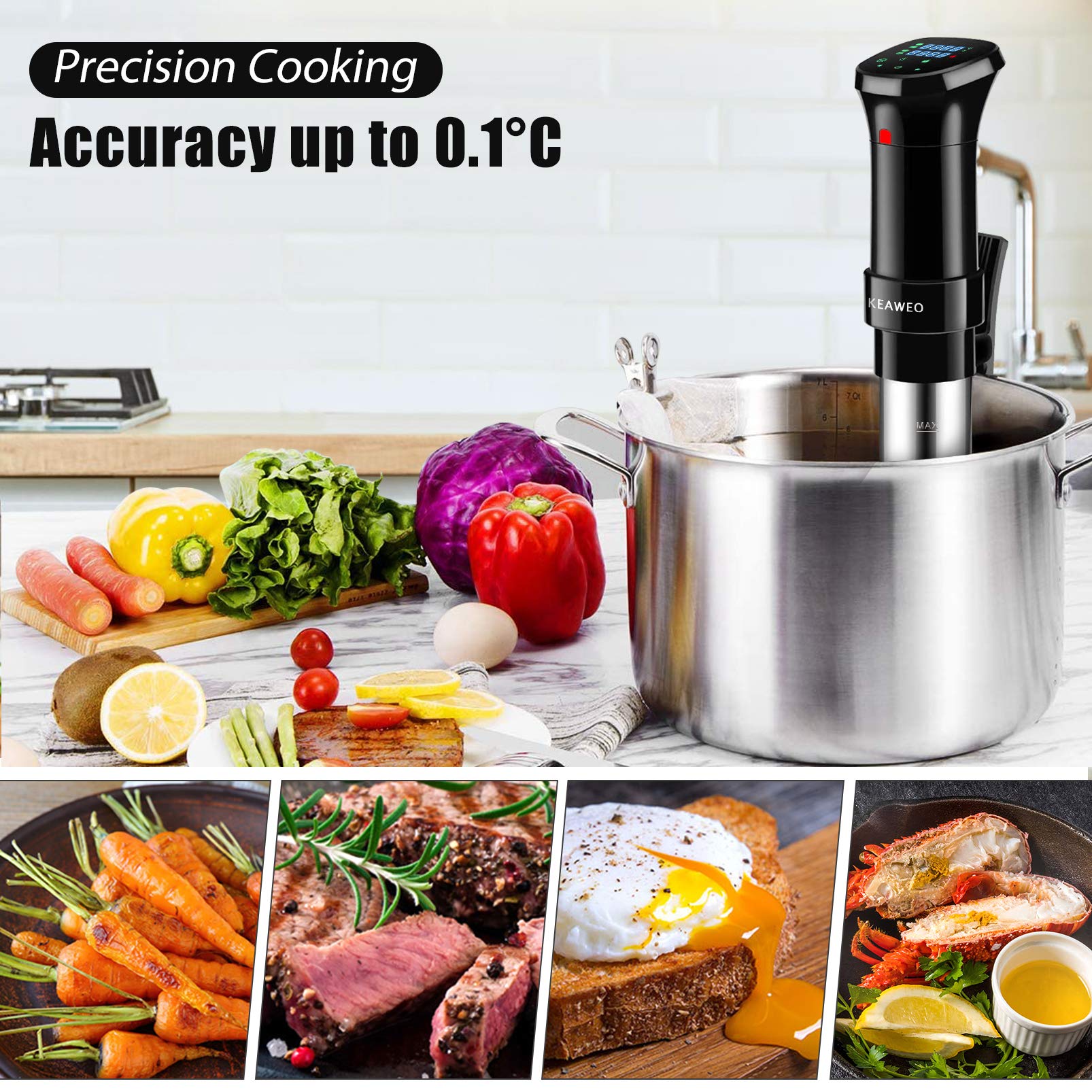 KEAWEO 1100W Sous Vide Precision Cooker with Touch LED Screen - Professional Immersion Circulator for Low-Temperature Vacuum Cooking - Perfect for Steak, Chicken, Fish & Meal Prep at Home