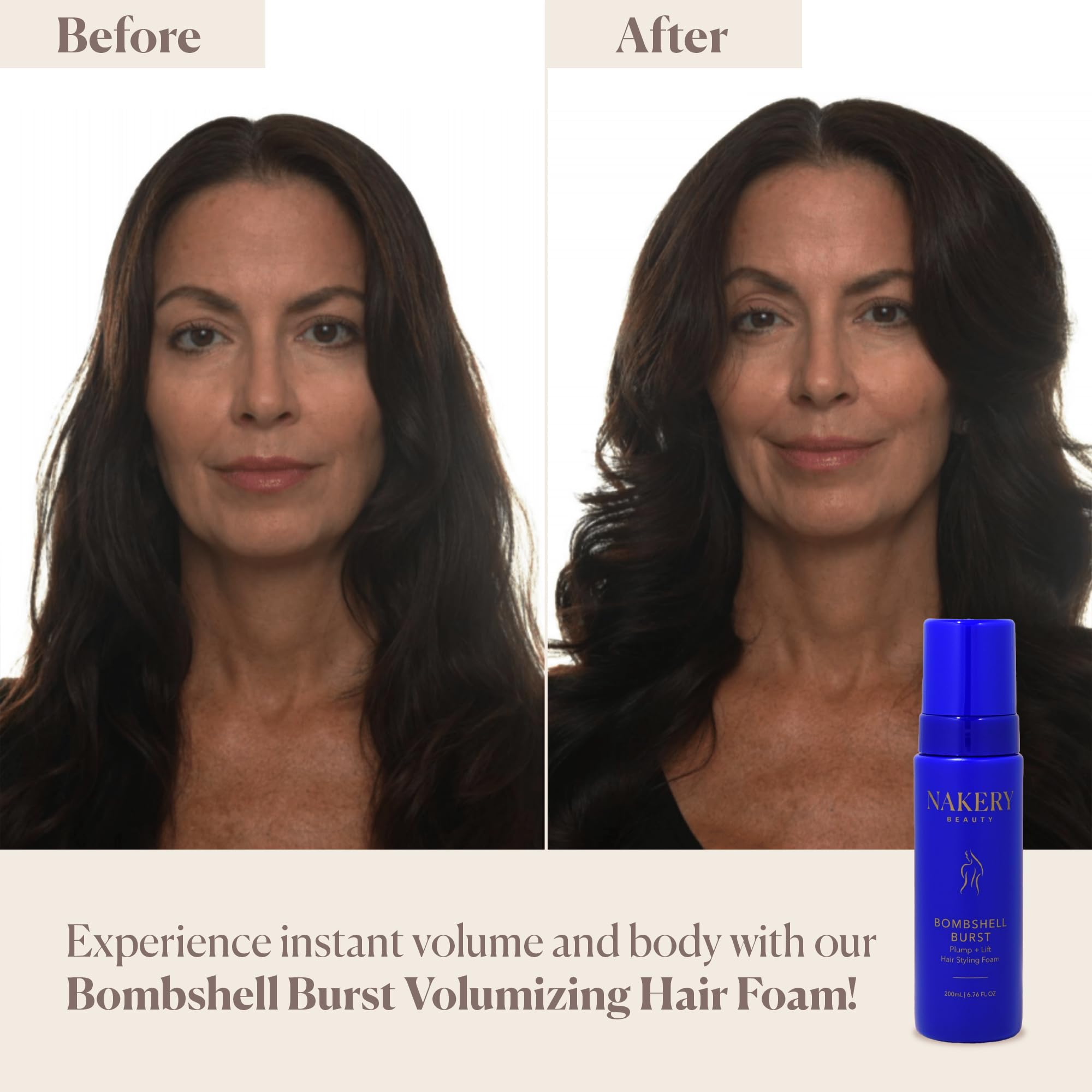 Nakery Bombshell Burst Volumizing Hair Foam Mousse - Biotin, Keratin & Panthenol Enriched Styling Foam for Curly, Straight & All Hair Types - Perfect for Daily Styling, Salon-Like Volume & Heat Protection