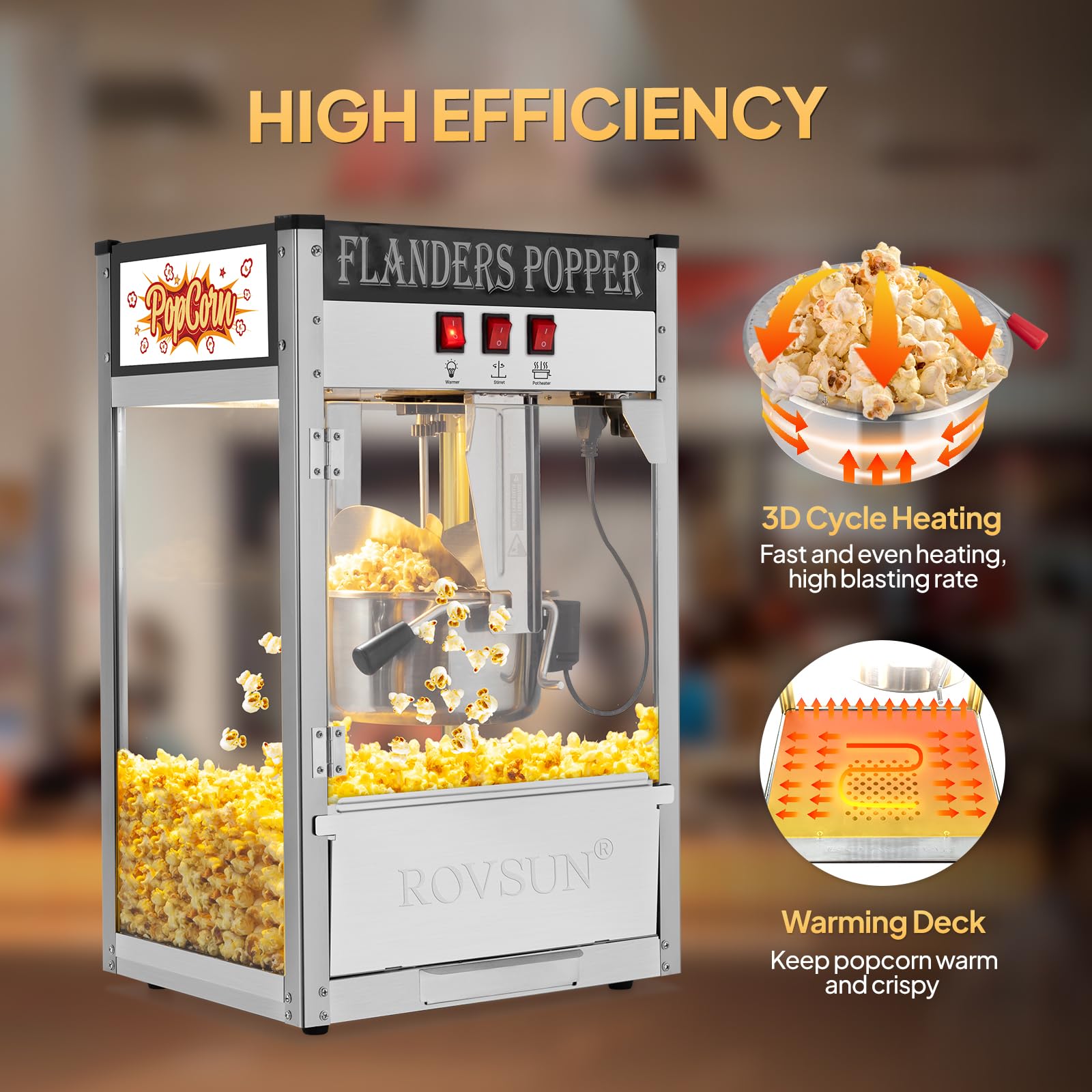 ROVSUN Commercial Popcorn Machine - 10oz Kettle Makes 4 Gallons, Countertop Popcorn Popper with Stainless Steel Scoop, Oil Spoon & 3 Cups - Perfect for Movie Nights, Parties, and Concession Stands (Black)