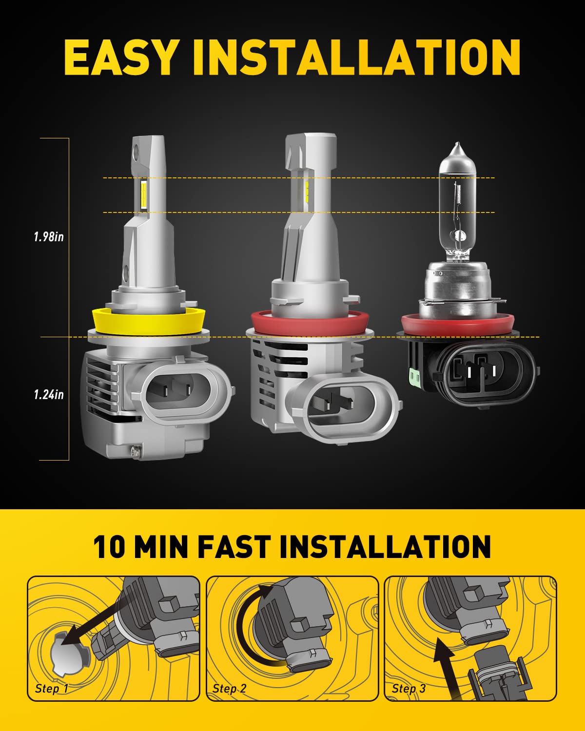 AUXITO H11 LED Light Bulbs 30000LM Ultra-Bright 6000K Cool White - 100W Per Bulb, 900% Brighter Than Halogen - H11/H8/H9 Replacement for Fog Lights & Headlights - Plug & Play Installation, CANBUS Ready - Perfect for Trucks, SUVs, Jeeps & Off-Road Vehicles (Pack of 2)