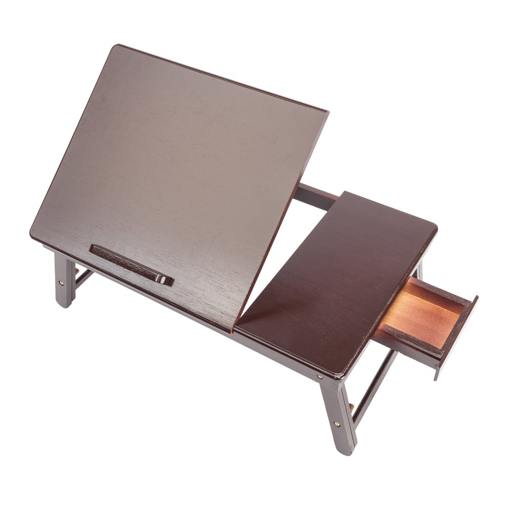 Takefuns Adjustable Bamboo Lap Desk Tray - Retro Plain Design, Dark Coffee - Perfect for Laptop, Reading, Writing & Breakfast in Bed