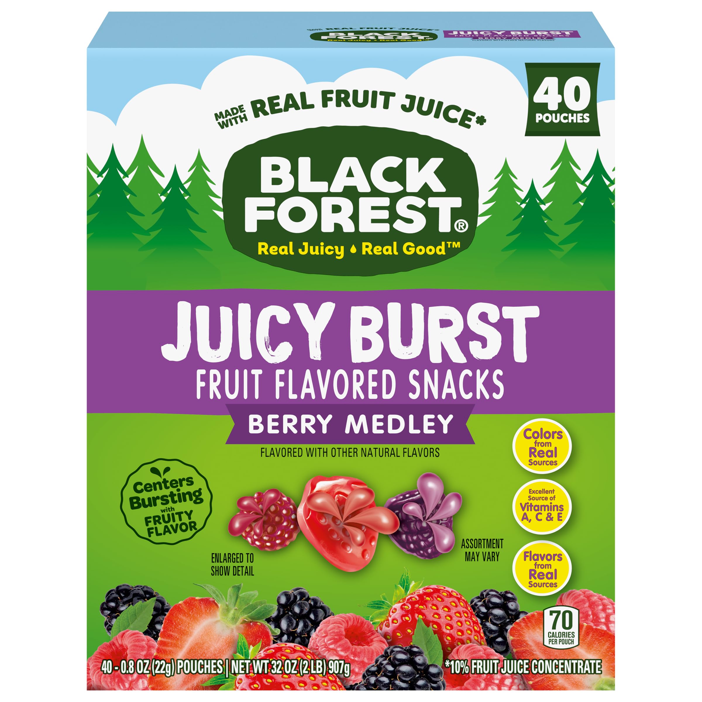 Black Forest Organic Juicy Burst Mixed Berry Fruit Snacks - 0.8oz (40 Count) - Gluten Free, Vegan Gummy Treats for Kids Lunch Box, School Snacks & On-the-Go Healthy Snacking