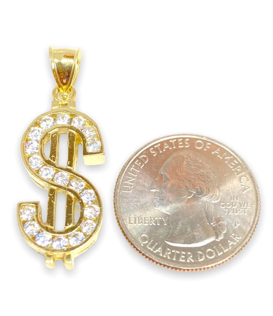39mm Long US Dollar $ Bill Money Sign Pendant Charm - Real 10K Yellow Gold SG2094 - Perfect for Necklaces, Gifts & Jewelry Collections