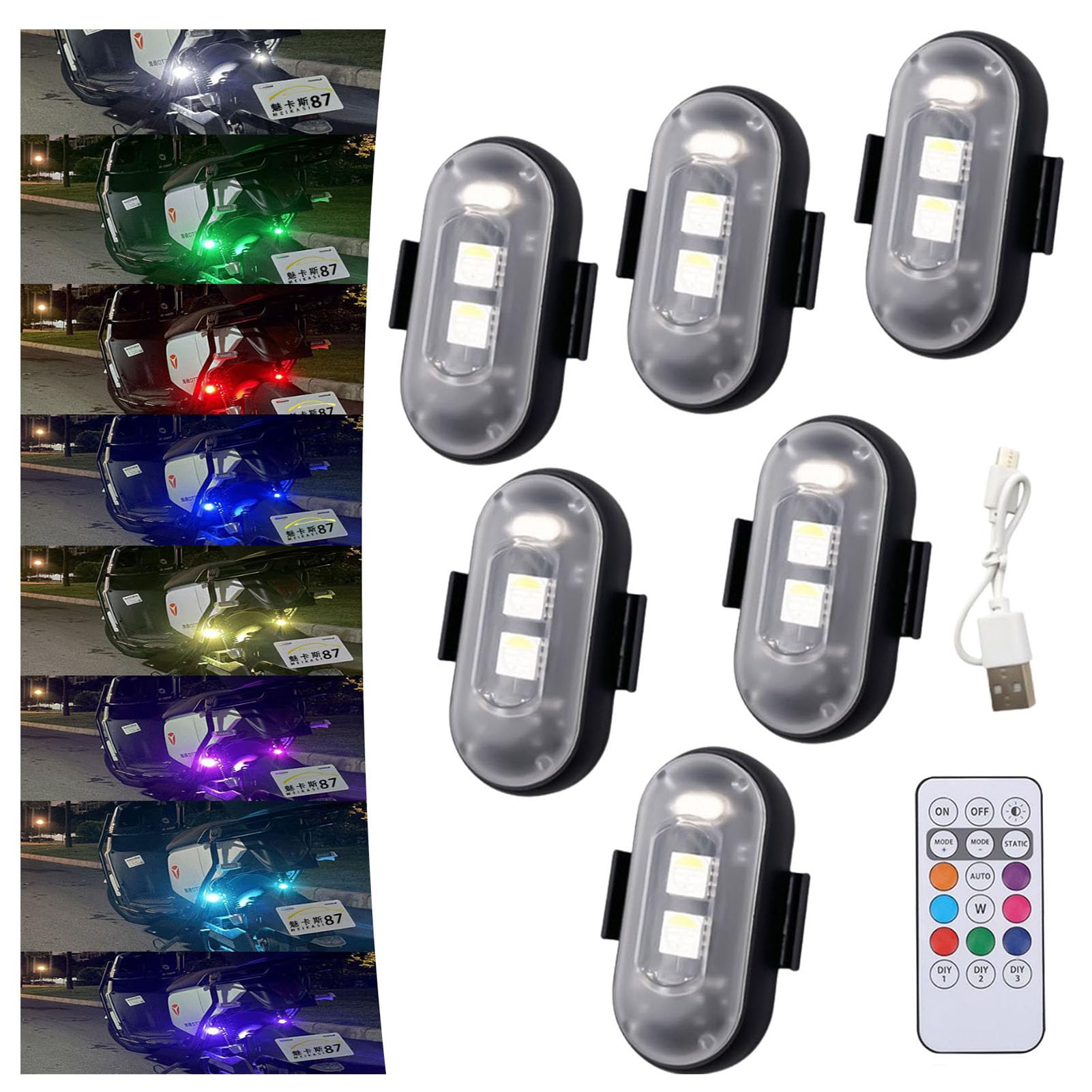 Lilyrhyme Summer Remote Control LED Car Lights - 6PCS Wireless Strobe Interior Lighting for Cars, Parties, and Night Driving