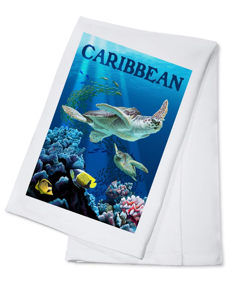 Caribbean Sea Turtles Swimming - 100% Cotton Tea Towel Set | Decorative Hand Towel for Kitchen & Bathroom | Eco-Friendly Home Decor | Perfect for Beach House, Coastal Decor & Gift Giving