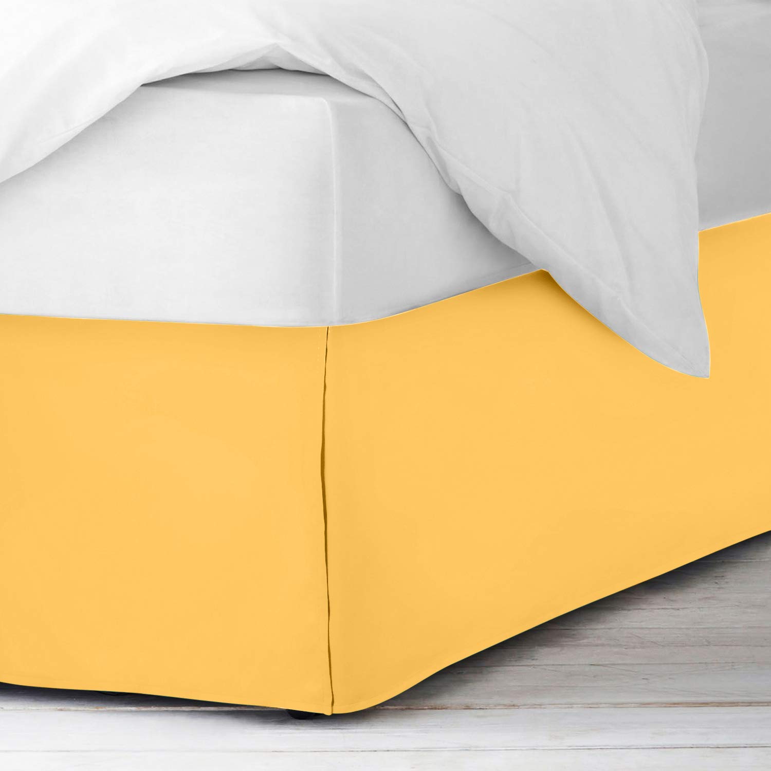 600 Thread Count Pure Cotton Pleated Bed Skirt - California King Size Split Corner Box Pleat Design with 18 Inch Drop - Soft Yellow Bed Skirt for Luxurious Bedroom Decor & Hotel-Style Bedding