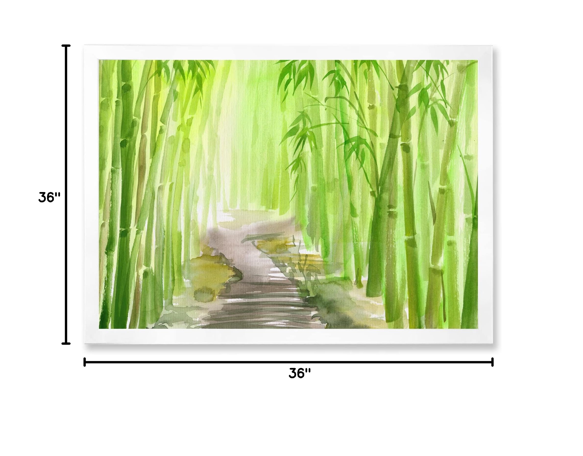 DesignQ Green Bamboo Forest Traditional Framed Wall Art - Asian Inspired Home Decor for Living Room, Bedroom & Office