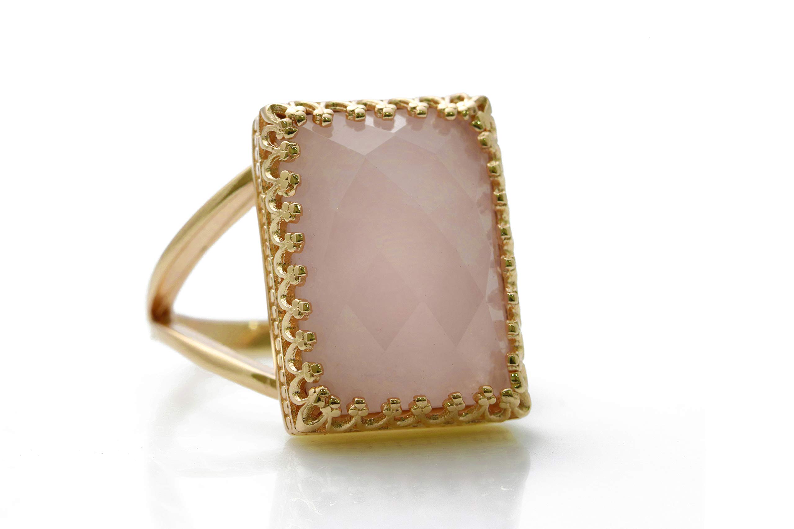 Elegant Rose Quartz Ring for Women - Handmade Gemstone Jewelry with Crystal - Custom Fashion Statement Ring - Personalized Gift for Her | Perfect for Weddings, Anniversaries & Everyday Wear