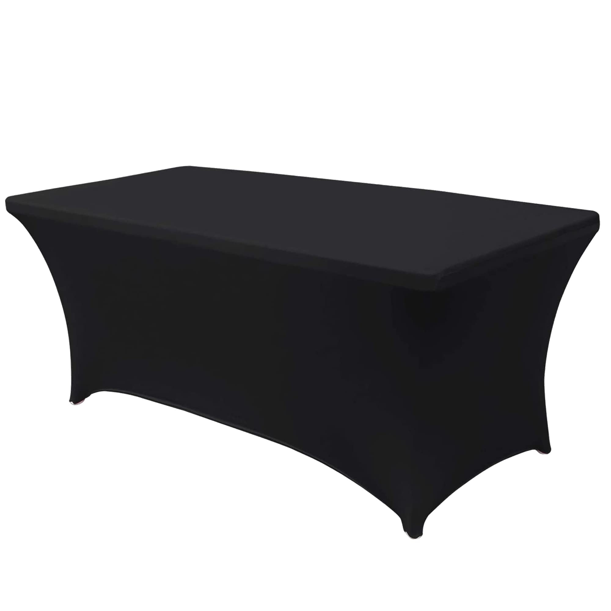 6ft Stretch Spandex Table Cover for Standard Folding Tables - Universal Rectangular Fitted Tablecloth Protector for Wedding, Banquet, Party & Events (Black) - Perfect for Indoor & Outdoor Decorations, Buffet Setup, and Holiday Celebrations