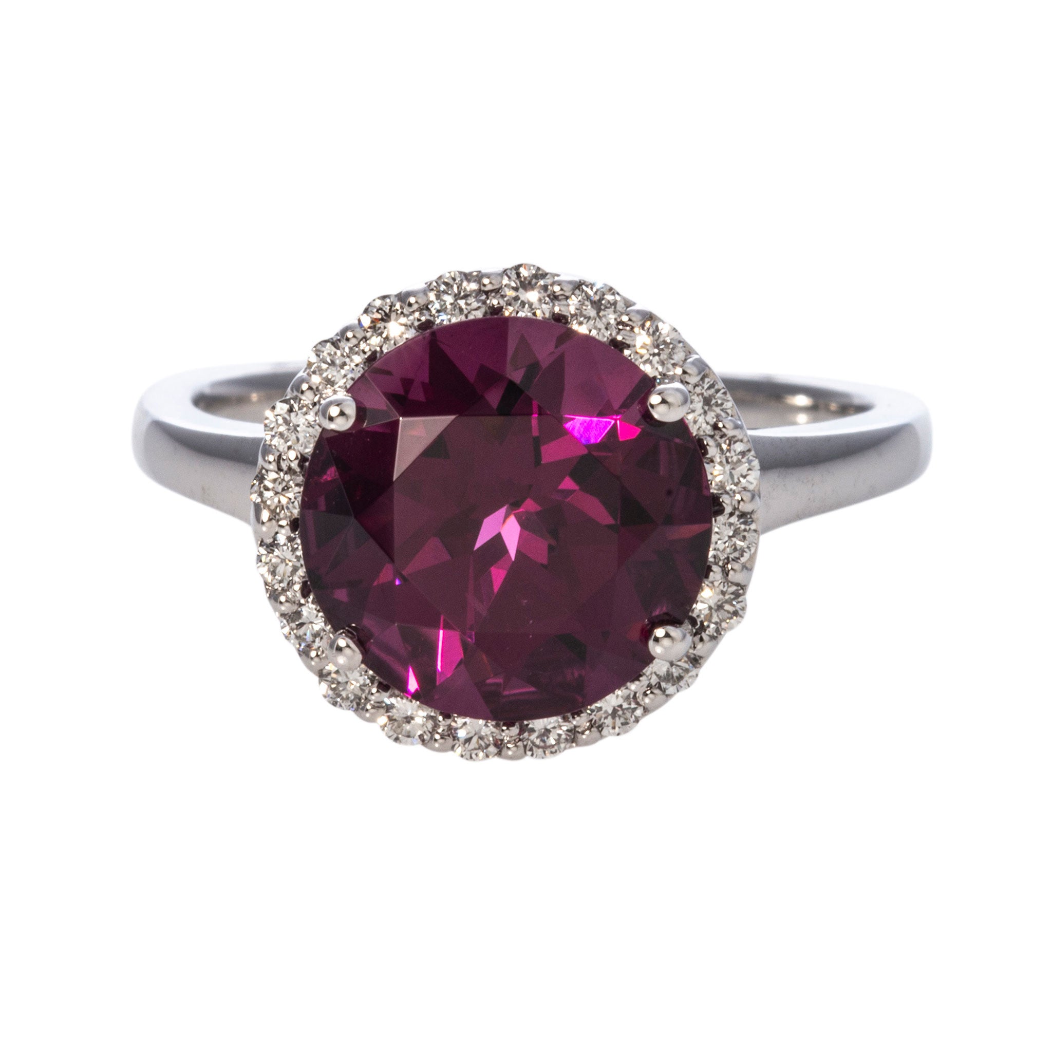 4.5ctw Rhodolite Garnet & Diamond Halo 14K White Gold Ring for Women | Elegant Engagement, Wedding, Anniversary Jewelry Gift