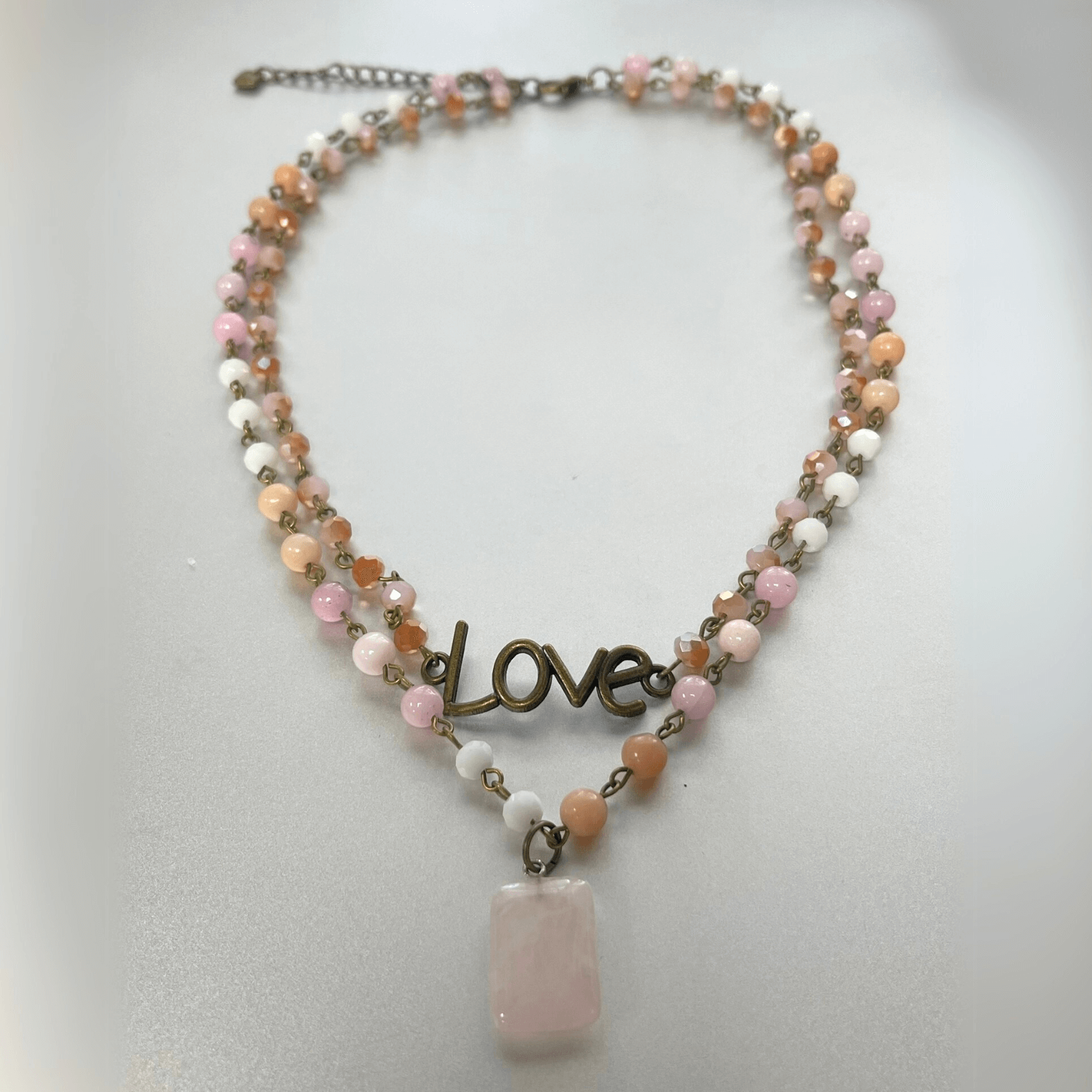 Alaia Bohemian Layered Blush Stone & Crystal Necklace for Women - Elegant Layered Beaded Jewelry for Party, Wedding & Everyday Wear