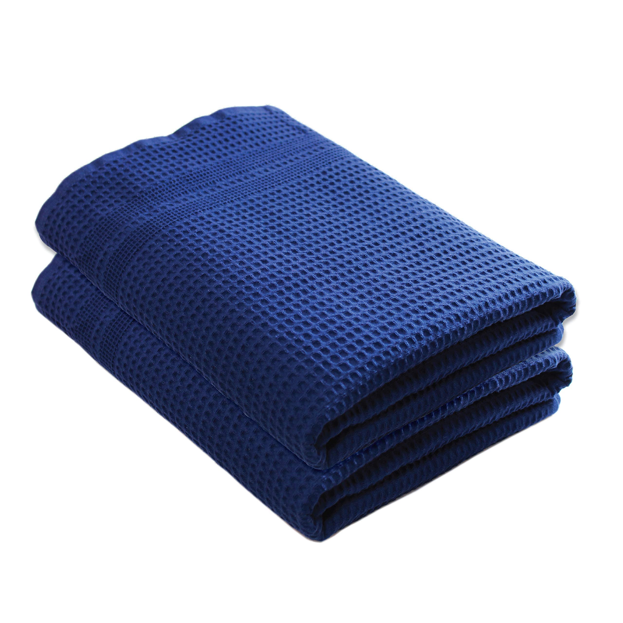 Gilden Tree Quick Dry Lint Free Waffle Bath Towels 2 Pack - Ultra Absorbent Thin Towels for Bathroom, Gym & Travel - Classic Indigo Design