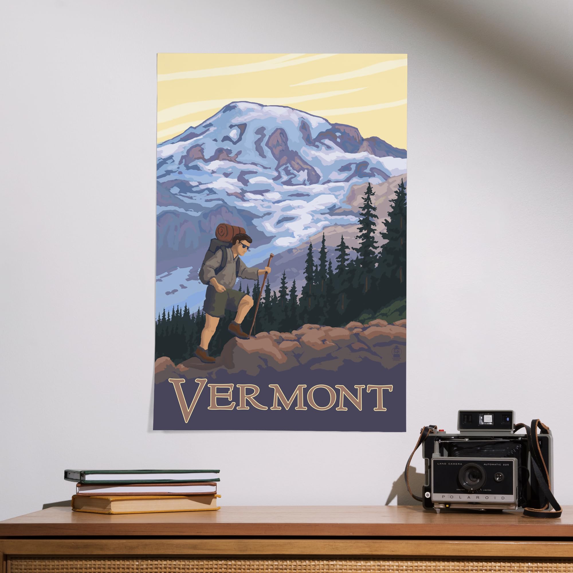 Lantern Press 16x24 Inch Giclee Art Print - Vermont Mountain Hiker Landscape Wall Art - Perfect for Home Decor, Office & Cabin Wall Decor