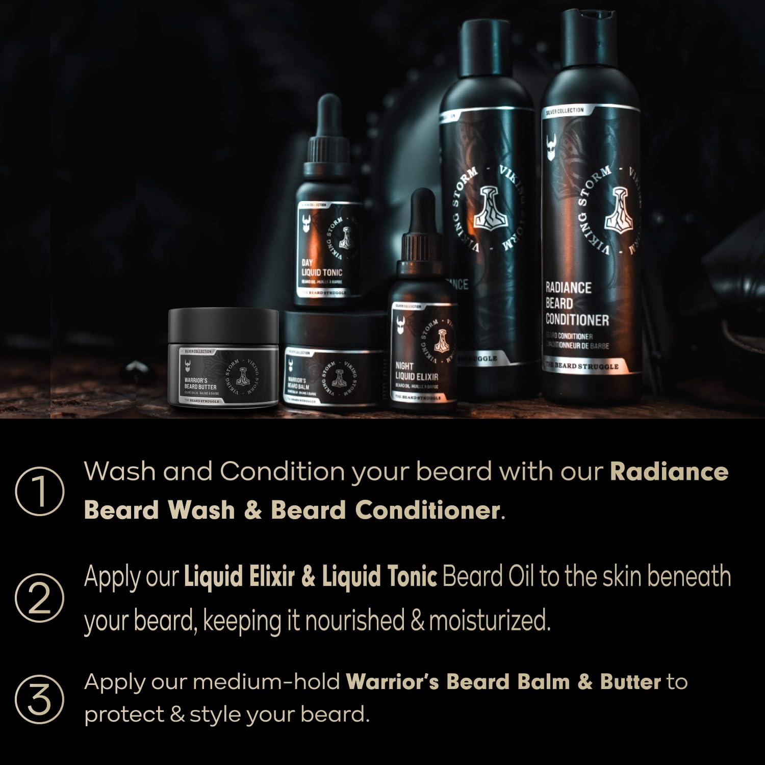 The Beard Struggle Greenlander Bundle - Premium Beard Care Kit with Beard Butter, Balm, Night Oil, Day Oil, Wash & Conditioner - Gold Collection - Valhalla's Gates - Grooming & Styling for Men