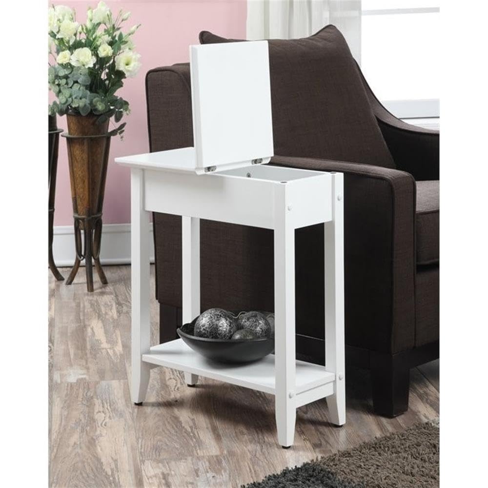 White Wood Finish Home Square Flip Top End Table - Set of 2, Perfect for Living Room, Bedroom, or Small Space Storage