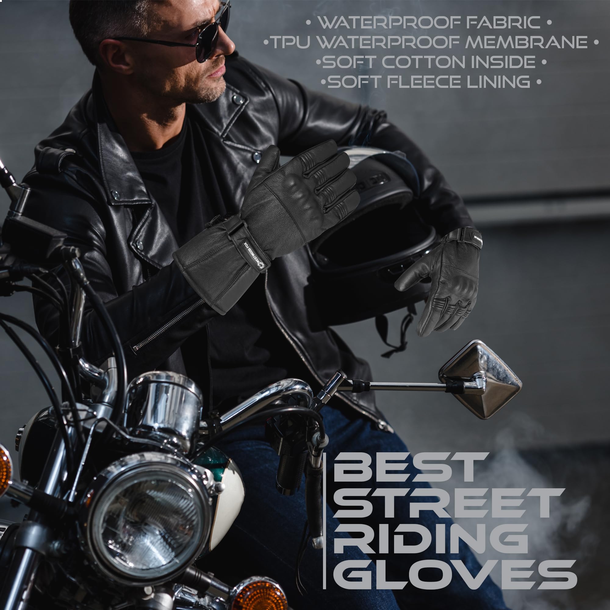 **Men's & Women's Black Leather Motorcycle Gloves - Touchscreen Riding Gloves with Joint Protection, Windproof & Thermal for Winter, BMX, ATV, MTB - Ideal for Cold Weather Riding & Road Racing**