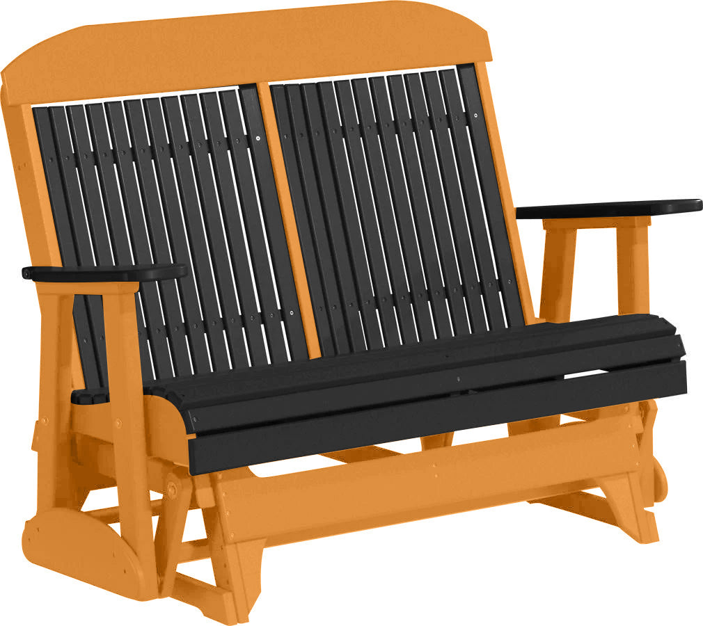 LuxCraft 4ft Black Recycled Plastic Highback Outdoor Glider Bench - Durable Patio Seating for Garden, Porch & Backyard Relaxation