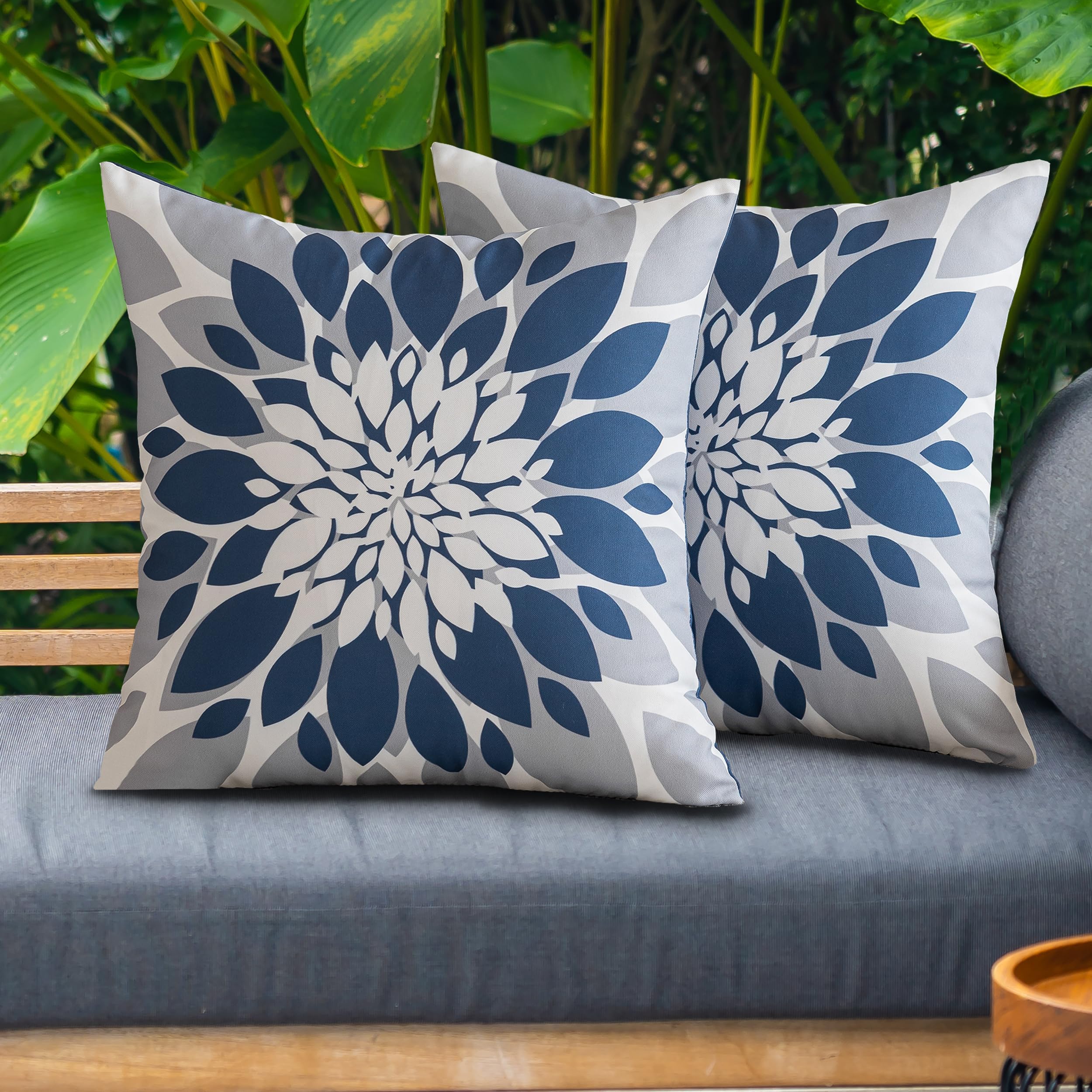 Qahing 4-Pack Waterproof Outdoor Pillow Covers 20x20 - Decorative Square Cushion Cases for Patio Furniture, Garden, Couch, Bench & Tent - Sunbrella Fabric in Blue Grey - Perfect for Backyard, Poolside & Camping